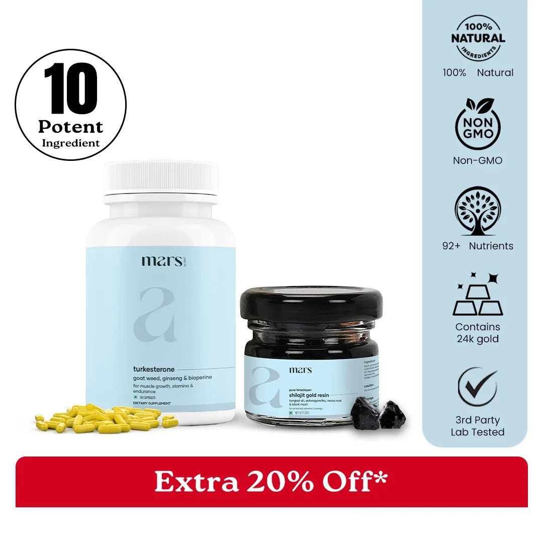 Secure Mars T-Levels Boost Combo - Powered by Shilajit Gold Resin Turkesterone Easy-to-Use
