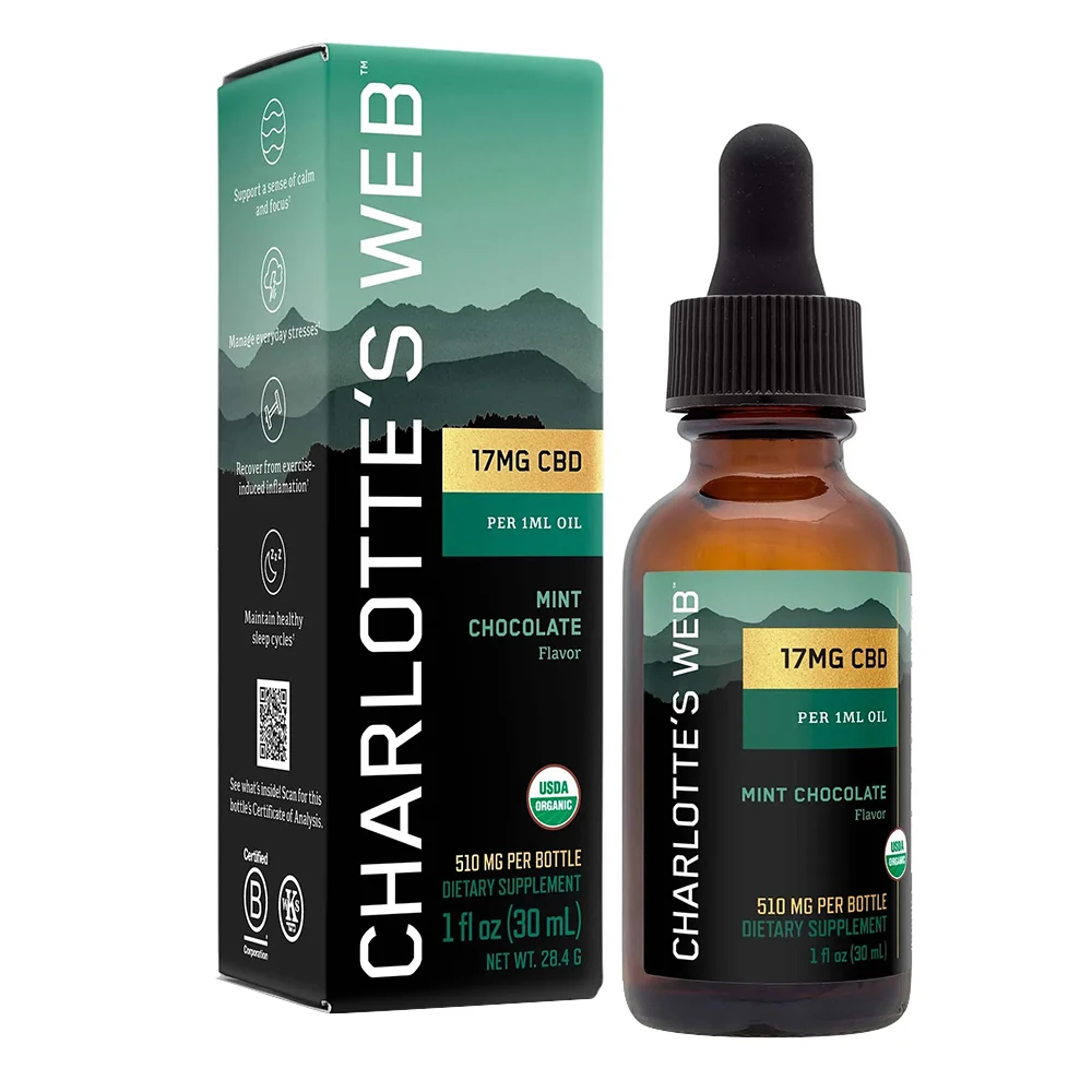 Exceptional Charlotte's Web Hemp Extract Mint Chocolate Dietary Supplement Drops 1Oz 30ml Lightweight
