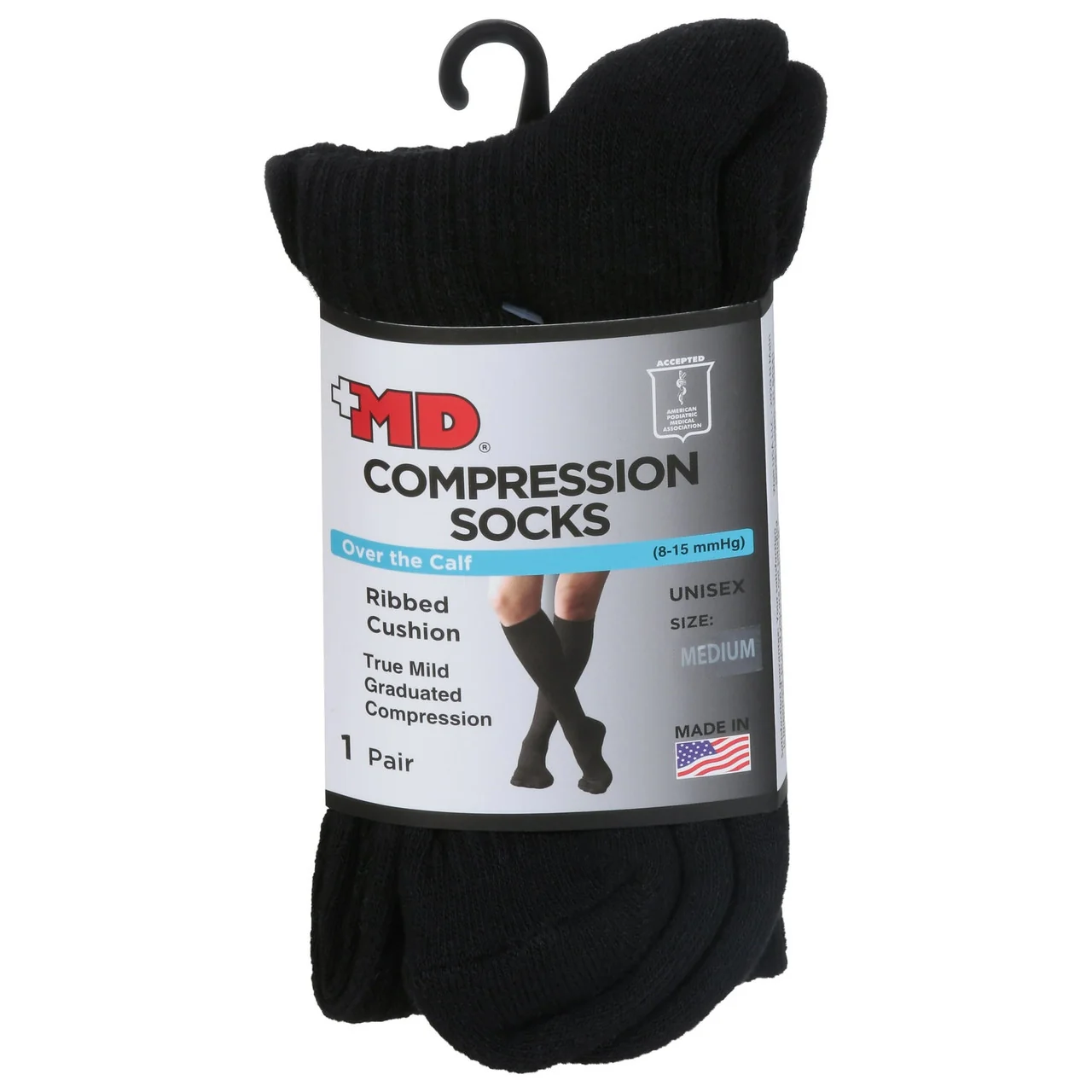 Easy-to-Use Md Ribbed Cushion Over The Calf Compression Black Socks Medium 1 Ea Innovative