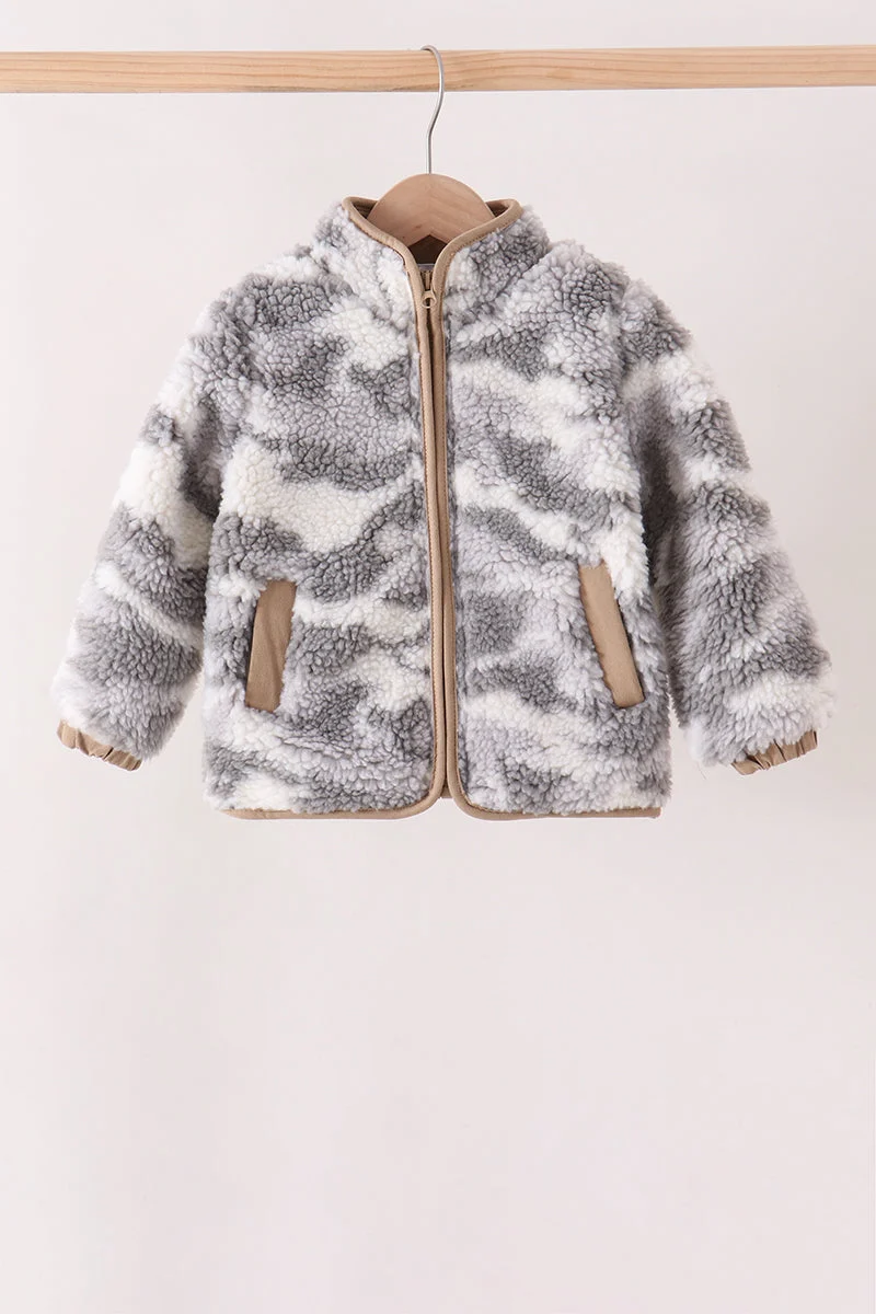 Trendy Grey Camouflage Fleece Jacket Trusted