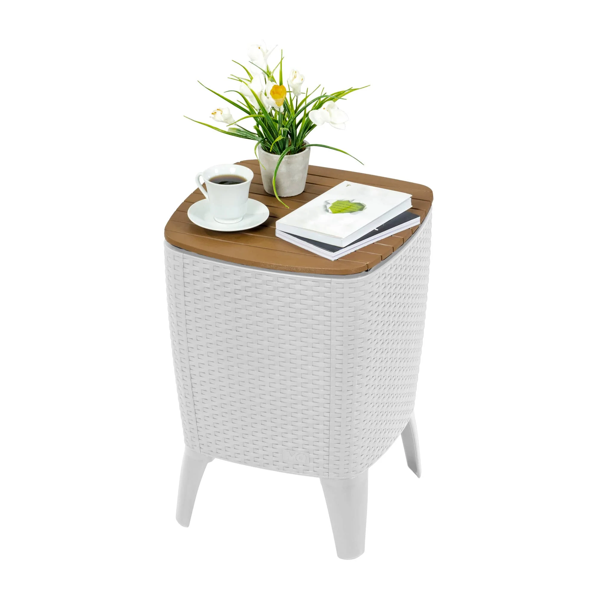 Next-Generation Cooler Table in White Teak Brown Responsible