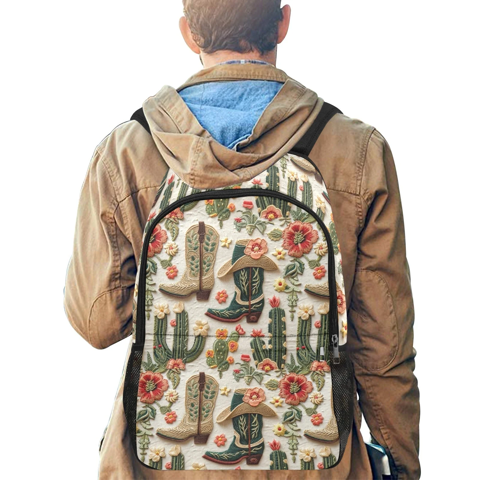 Stylish Floral Boots Cactus Backpack Premium Material