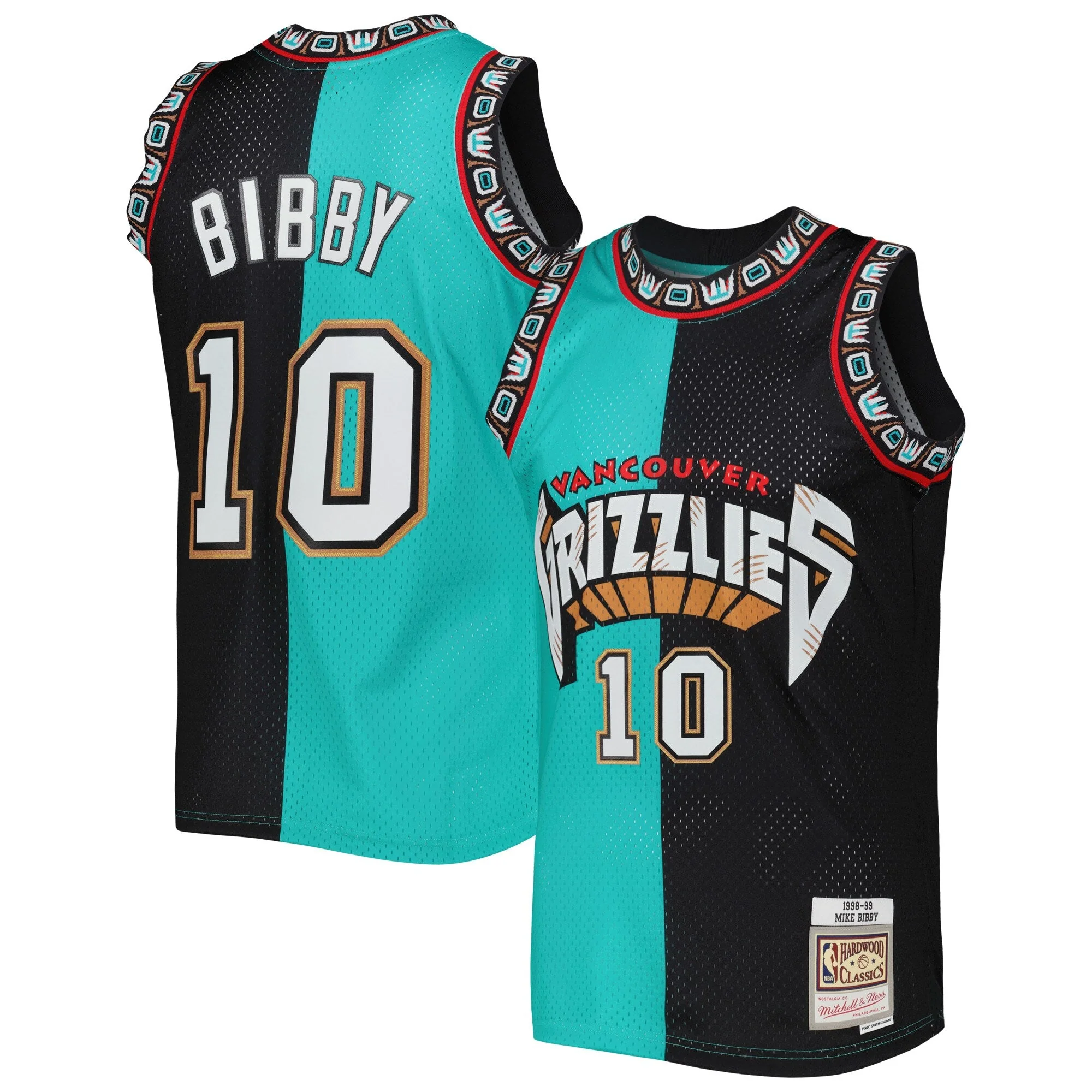 Lightweight Mitchell Ness NBA Split Swingman Jersey Vancouver Grizzlies 2000 Mike Bibby Original