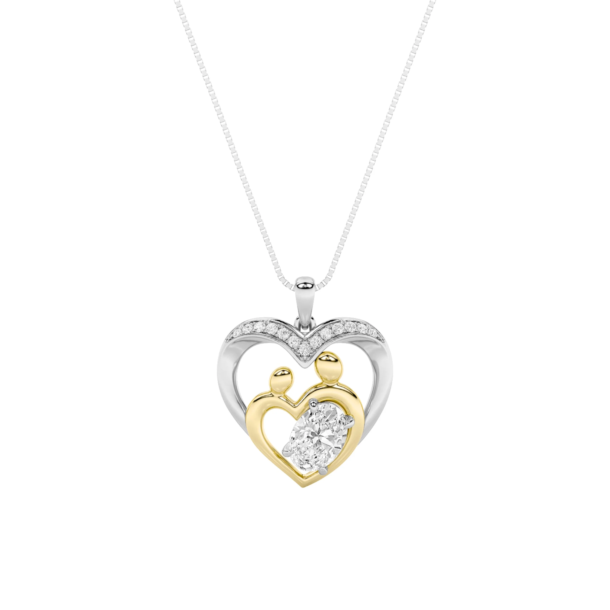 Advanced 1.0 Ct Oval F Lab Grown Diamond Prong 14K Gold Fancy Heart Pendant Necklace Fast