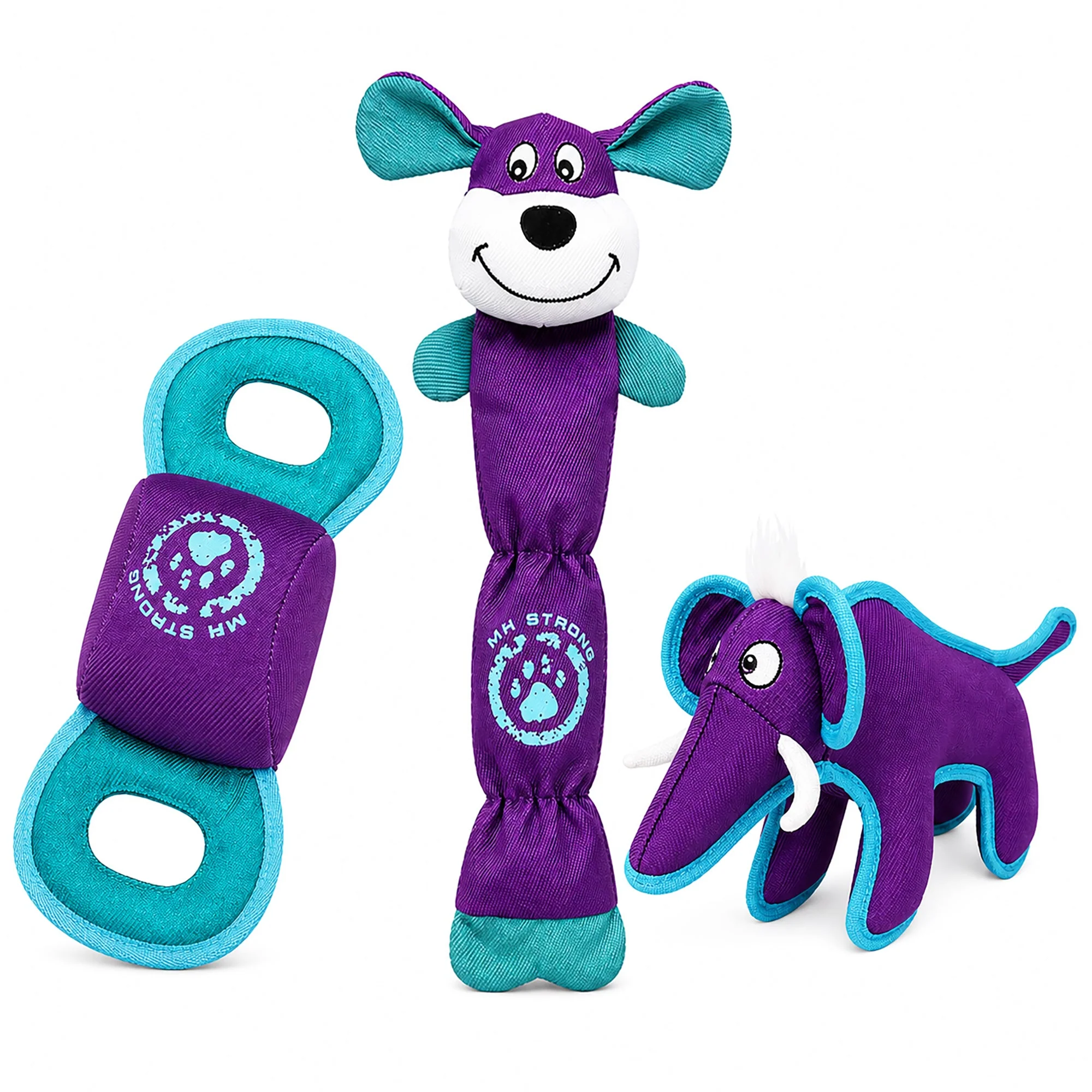 Recyclable Pet Life ® 3-Piece Durable Nylon Plush Squeaking Bundle Dog Toy Set - Purple and Aqua Top-Quality