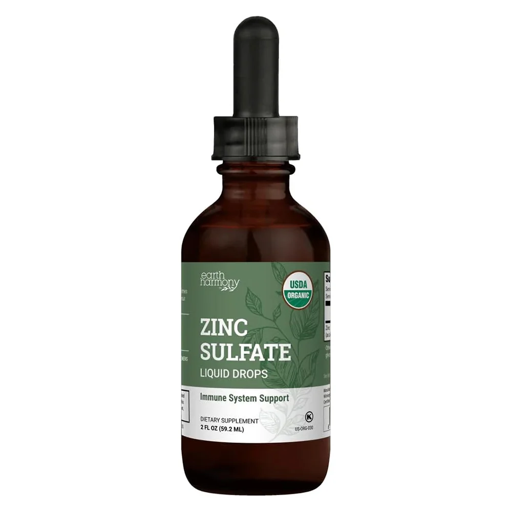 Reusable Earth Harmony Organic Zinc Sulfate Immune System Support 2Oz 59.2ml Soft