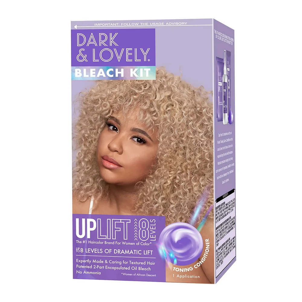Fast Dark and Lovely Uplift 8 levels of Dramatic Lift Hair Bleach Lightens with Less Damage to Curls and Curl Pattern Ammonia Hair Color Kit 1Ea High-Quality