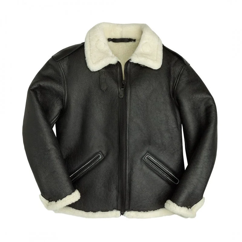 Authentic Men B-6 Black Shearling Bomber Jacket Environmentally Friendly