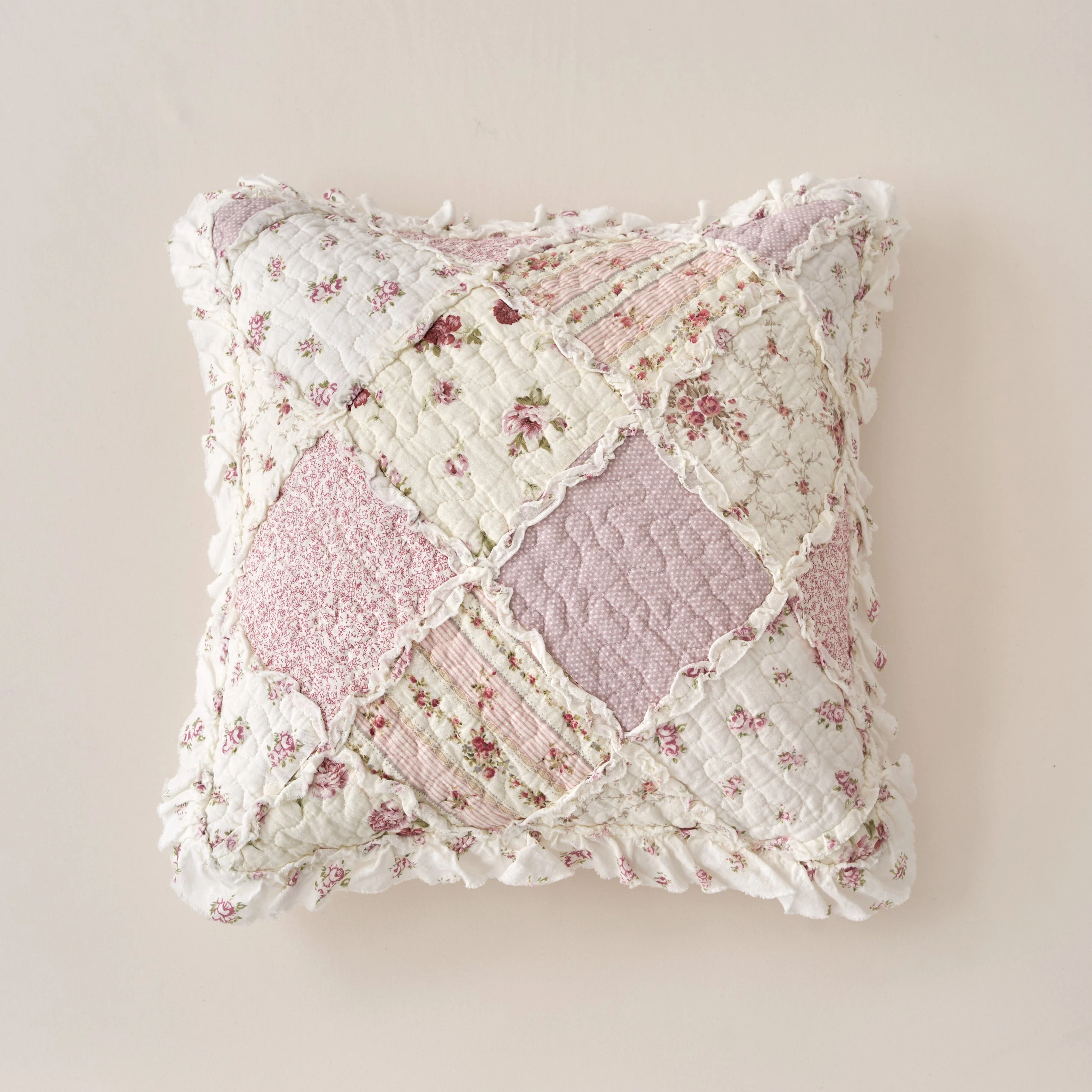 Natural DaDalogy Blush Cottage Rose Pillow Covers – Set of 2 18x18 Quilted Patchwork Floral Shabby Chic Responsible