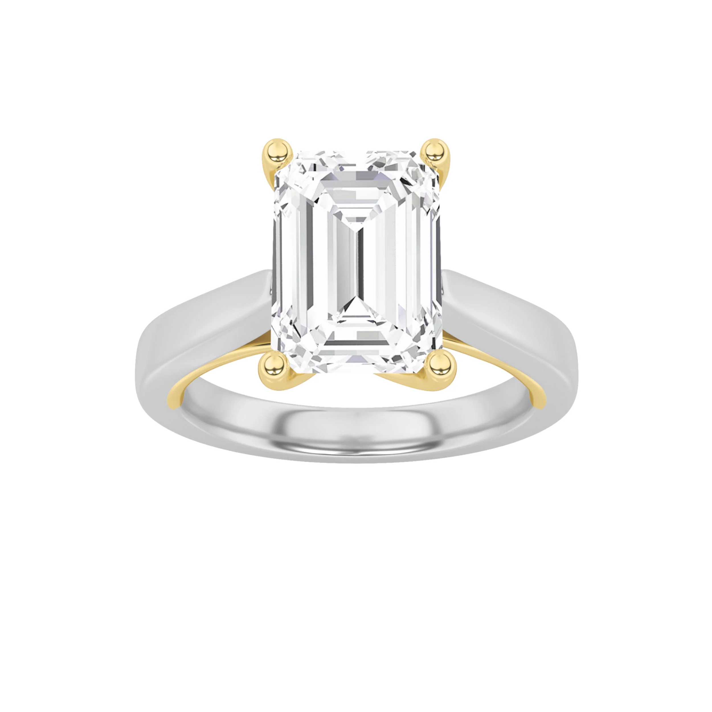 Exceptional 1Cttw Emerald Shaped Lab Grown Diamond F TwoTone Twisted Basket Cathedral Shank Solitaire Ringin 14K Gold Quality