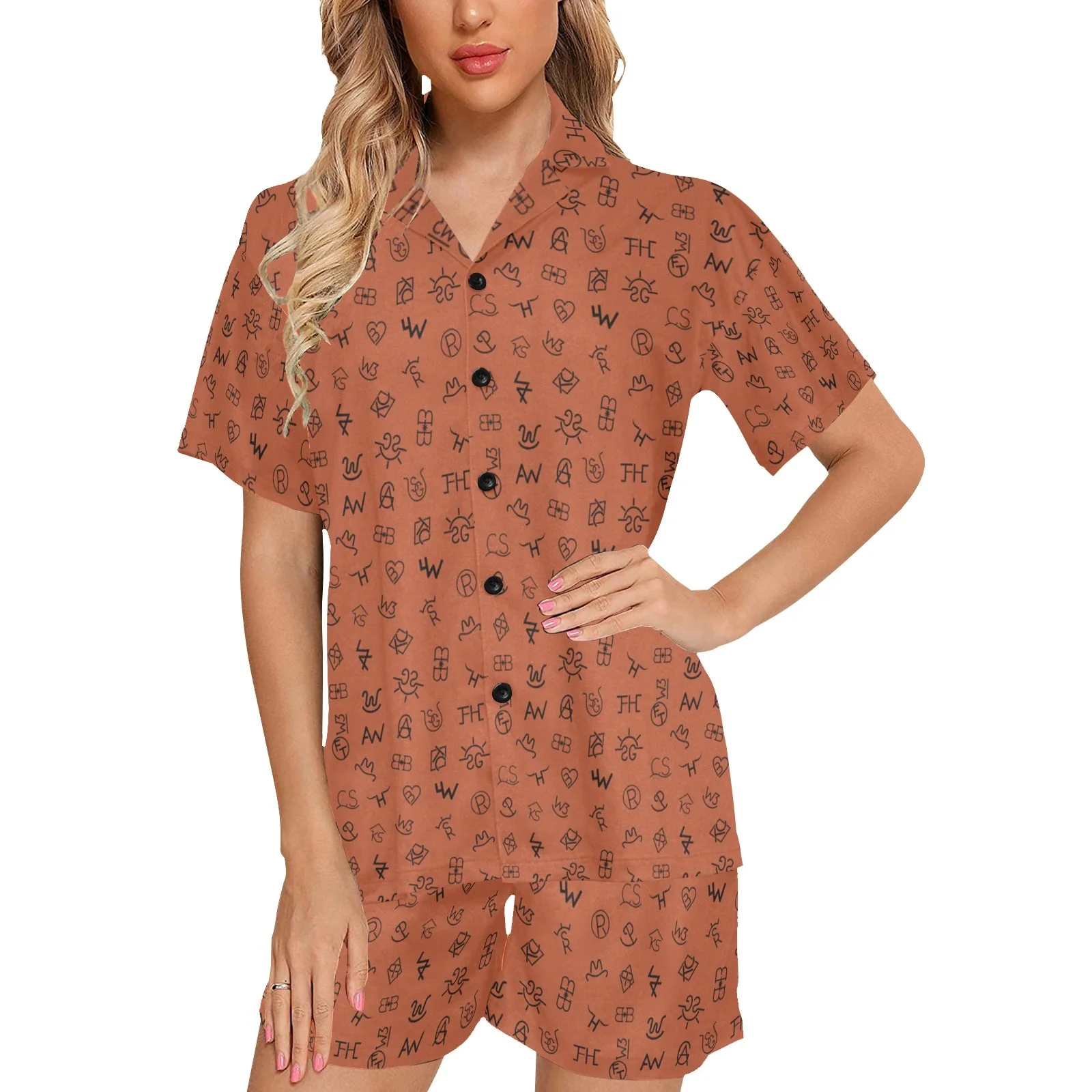 Specialty Mini Rust Cattle Brands Women's Western Pajama Set Fashionable