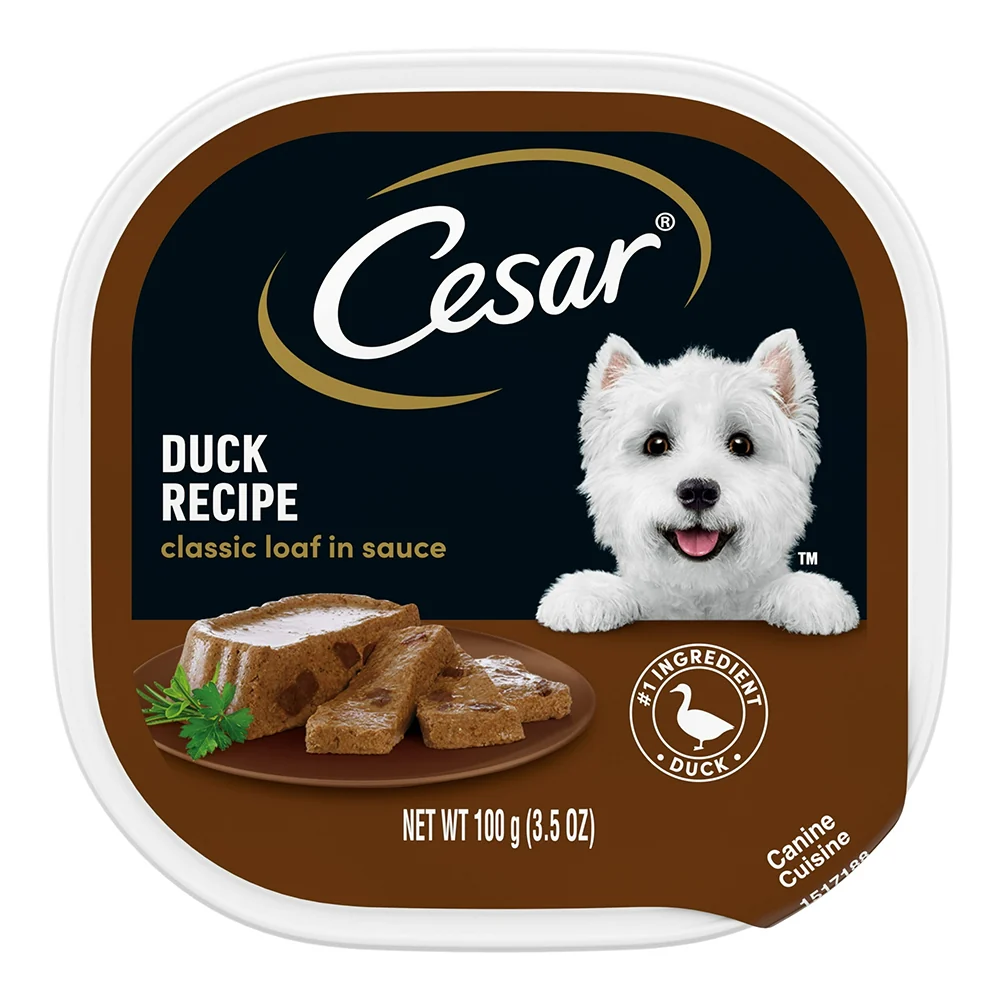 Certified Cesar Classic Loaf in Sauce Canine Cuisine Duck Recipe Great Taste Wet Dog Food 3.5Oz 100g
