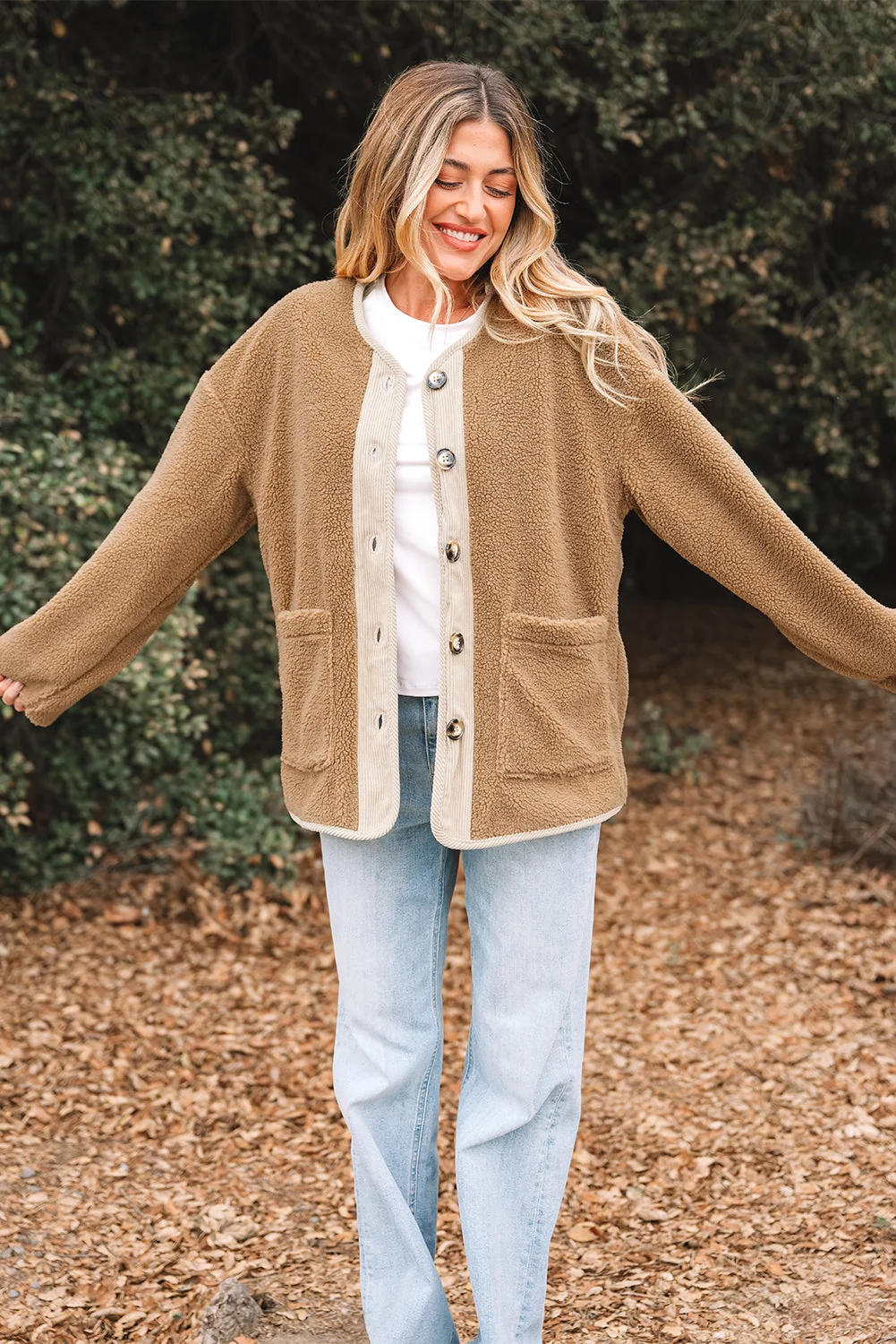 Soft Threaded Pear Lilisha Corduroy Edge Patchwork Jacket Powerful