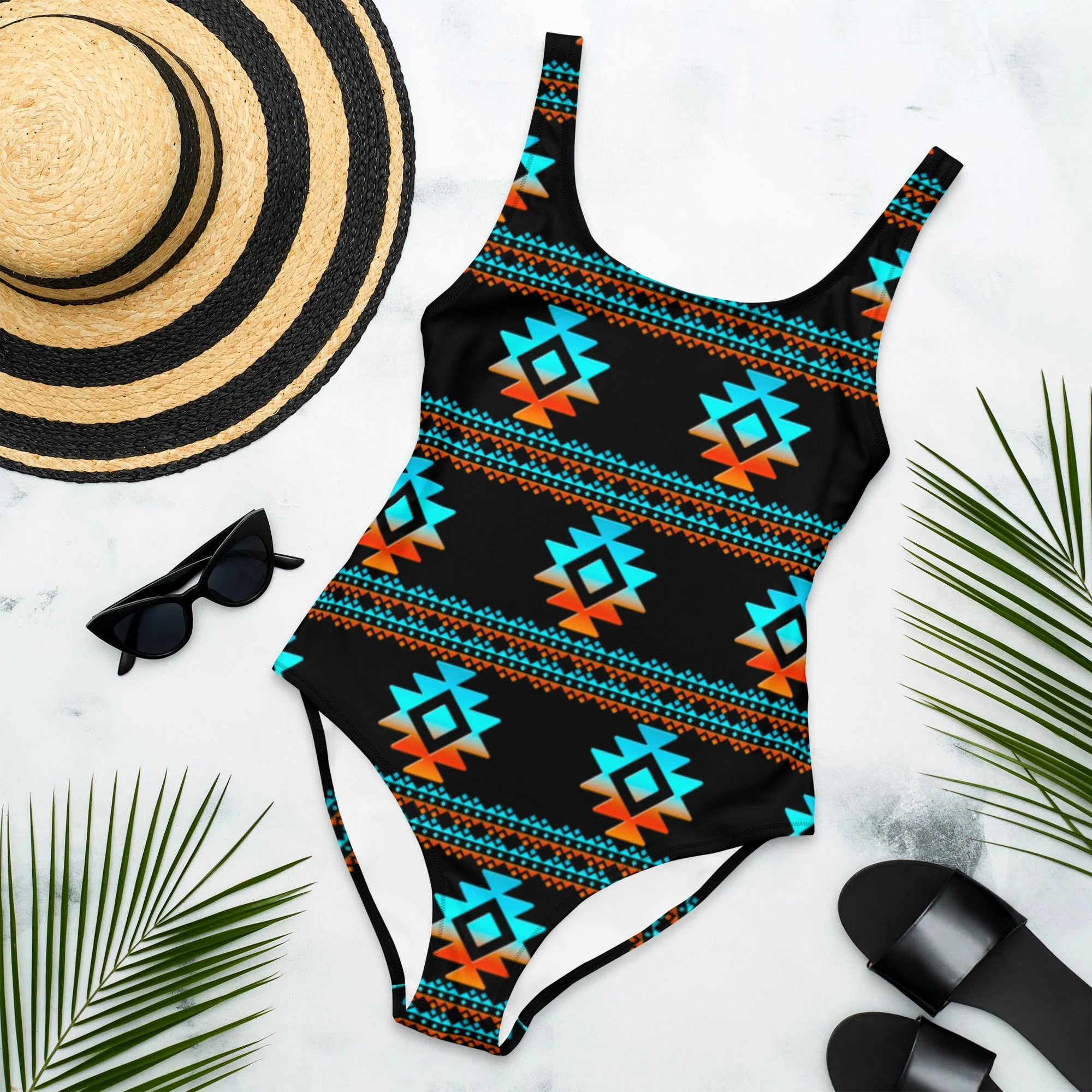 Detailed Yeehaw Black Aztec One-Piece Swimsuit Outstanding