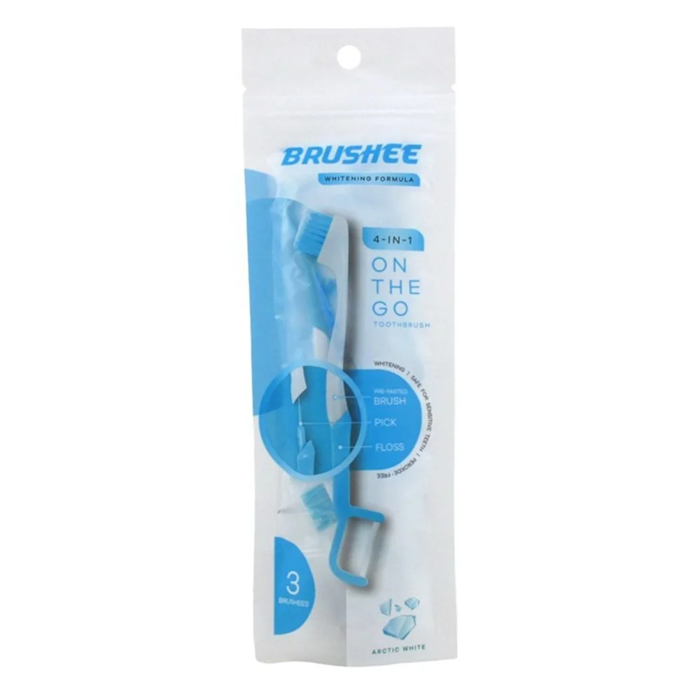 Secure Brushee 4 in 1 On The Go Whitening Toothbrush Disposable Travel Toothbrush 3Ea Pure