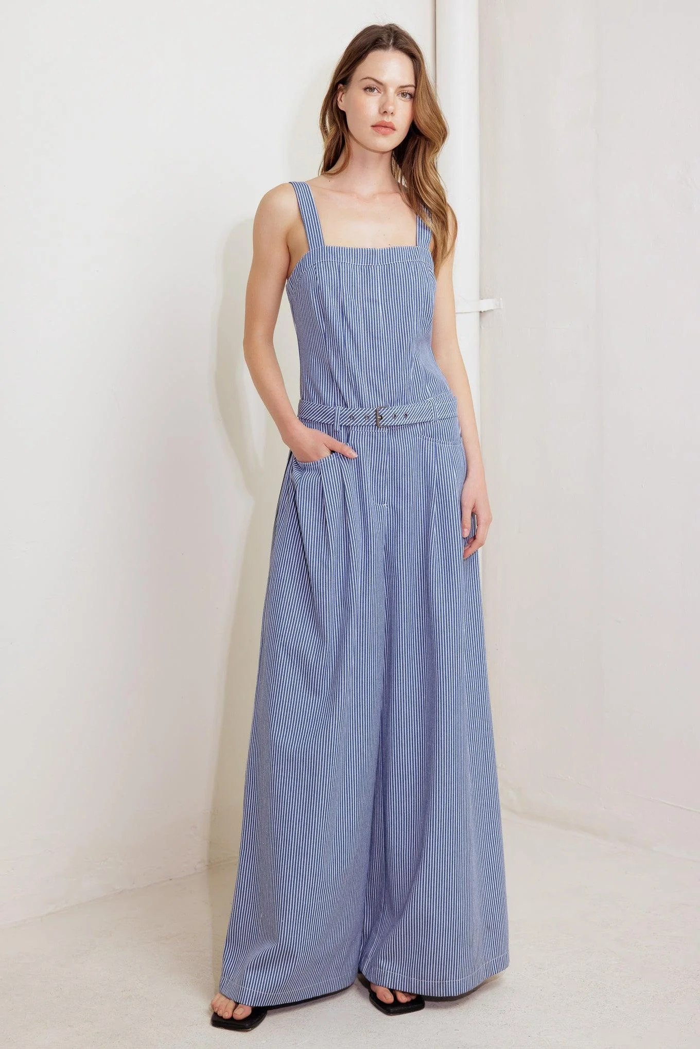 Unique Fresh Petal Blue Woven Jumpsuit High-Grade