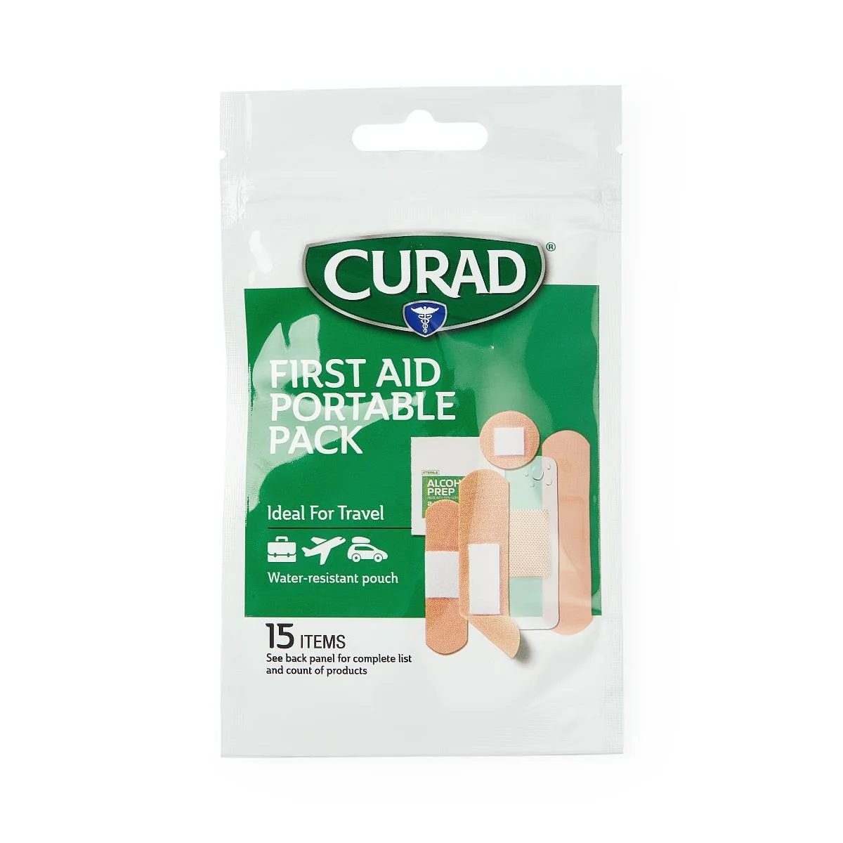 Certified Curad First Aid Portable Pack for On the Go Cleansing Covering and Protecting Minor Cuts and Scrapes 15Ea Eco-Friendly