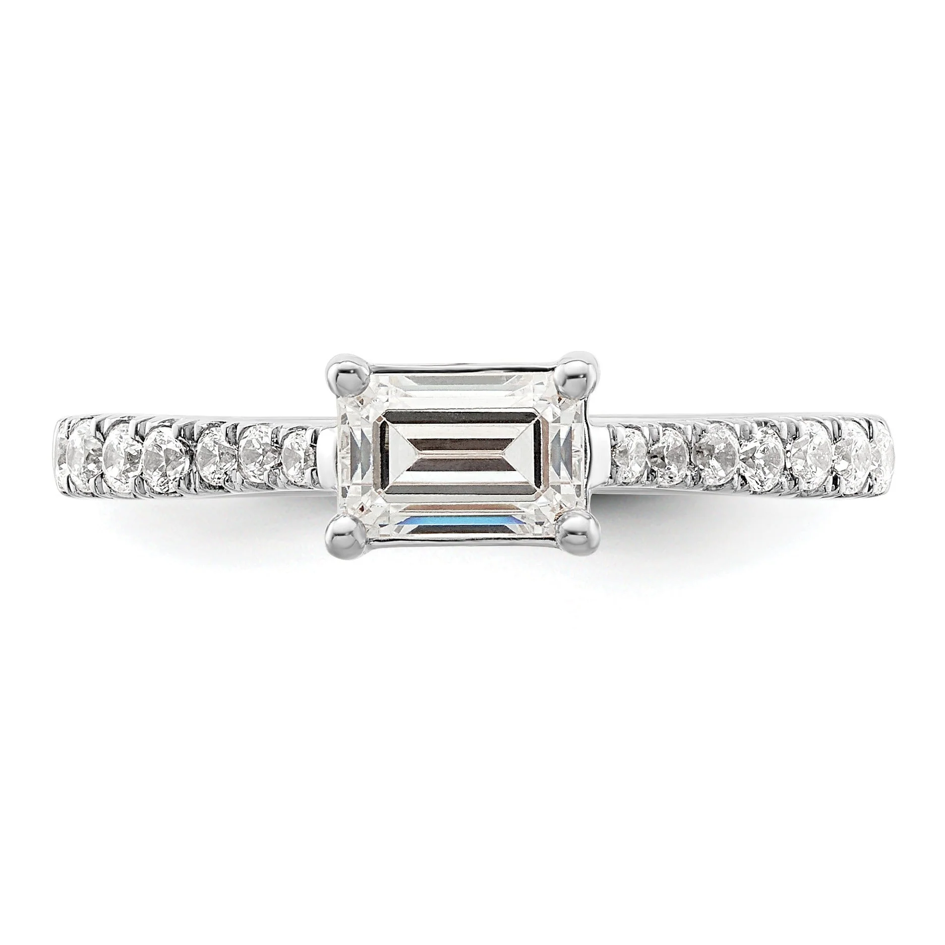 Dependable 0.25 Ct Emerald-Cut White Diamond Prong 14K White Gold Semi Mount East West Ring Eco-Friendly
