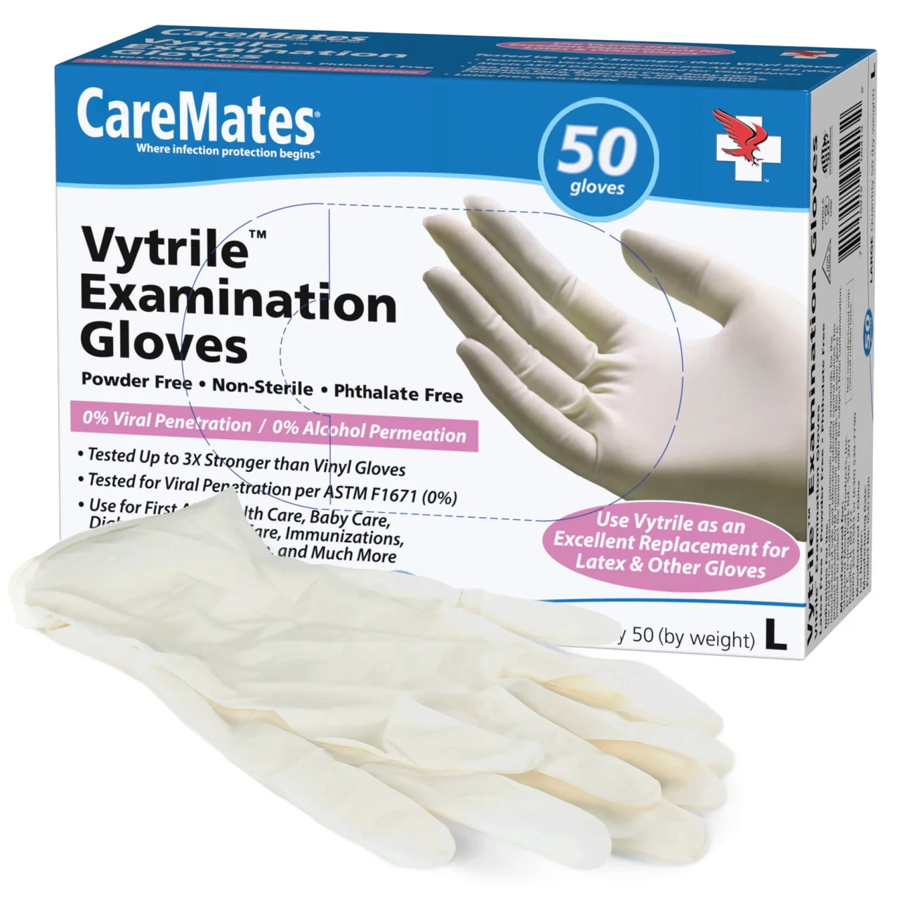 Advanced Caremates Vytrile Exam Gloves Latex Large Gloves 50 Ea Relaxed