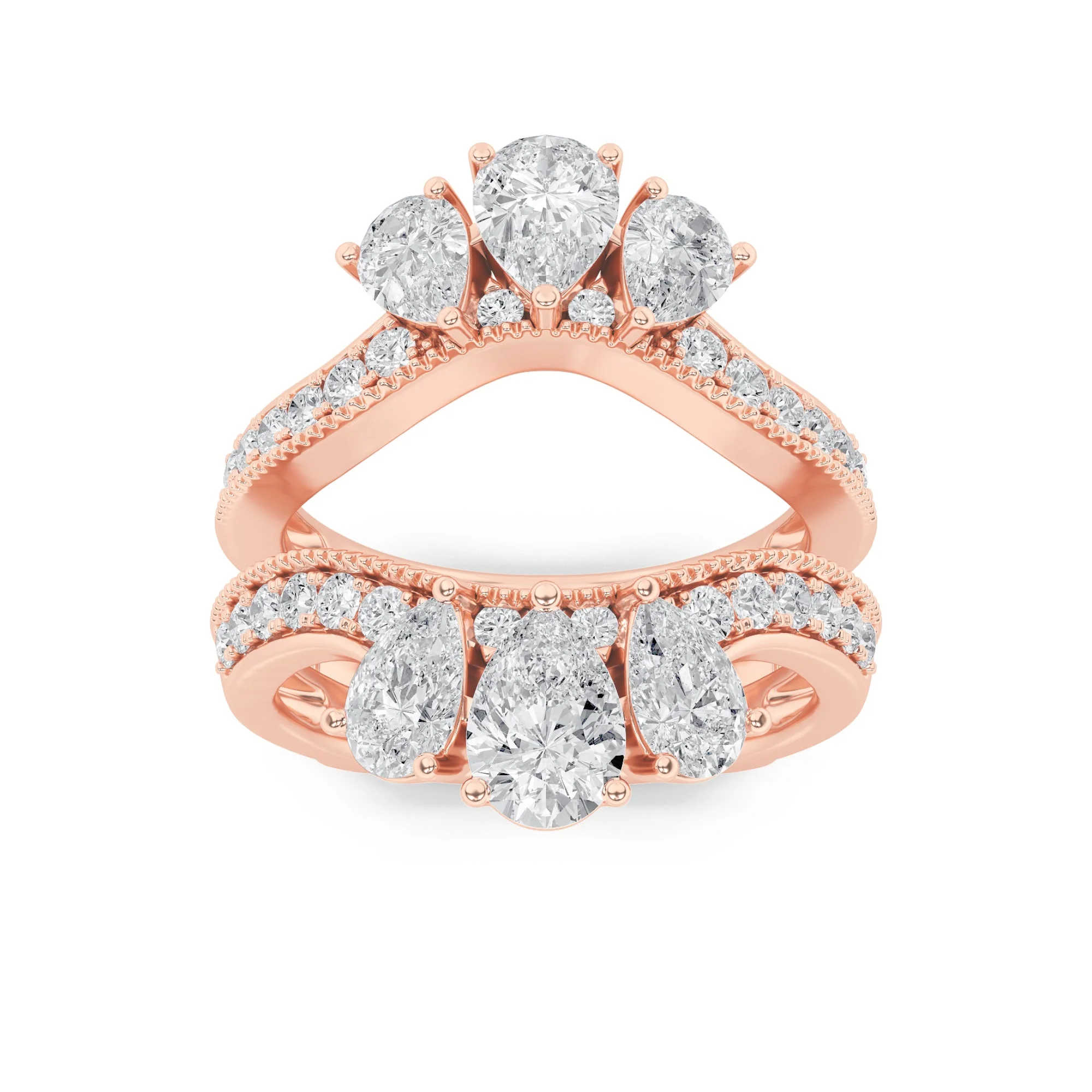 Sophisticated 2Cttw Pear Shaped Lab Grown Diamond F Insert Jacket Ring in 14K Gold Top-Quality