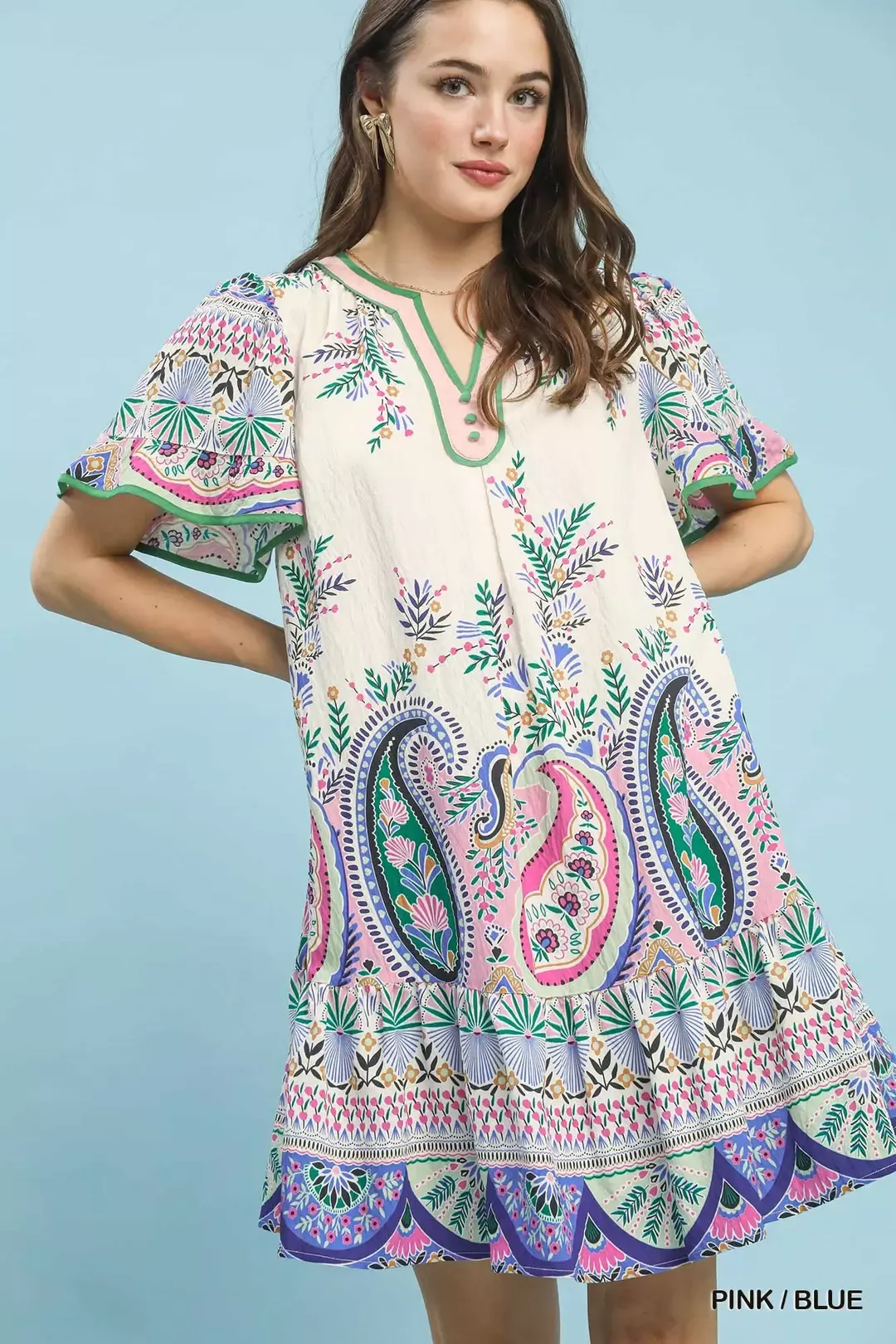 Certified Umgee Paisley Flutter Sleeve Mini Dress Durable