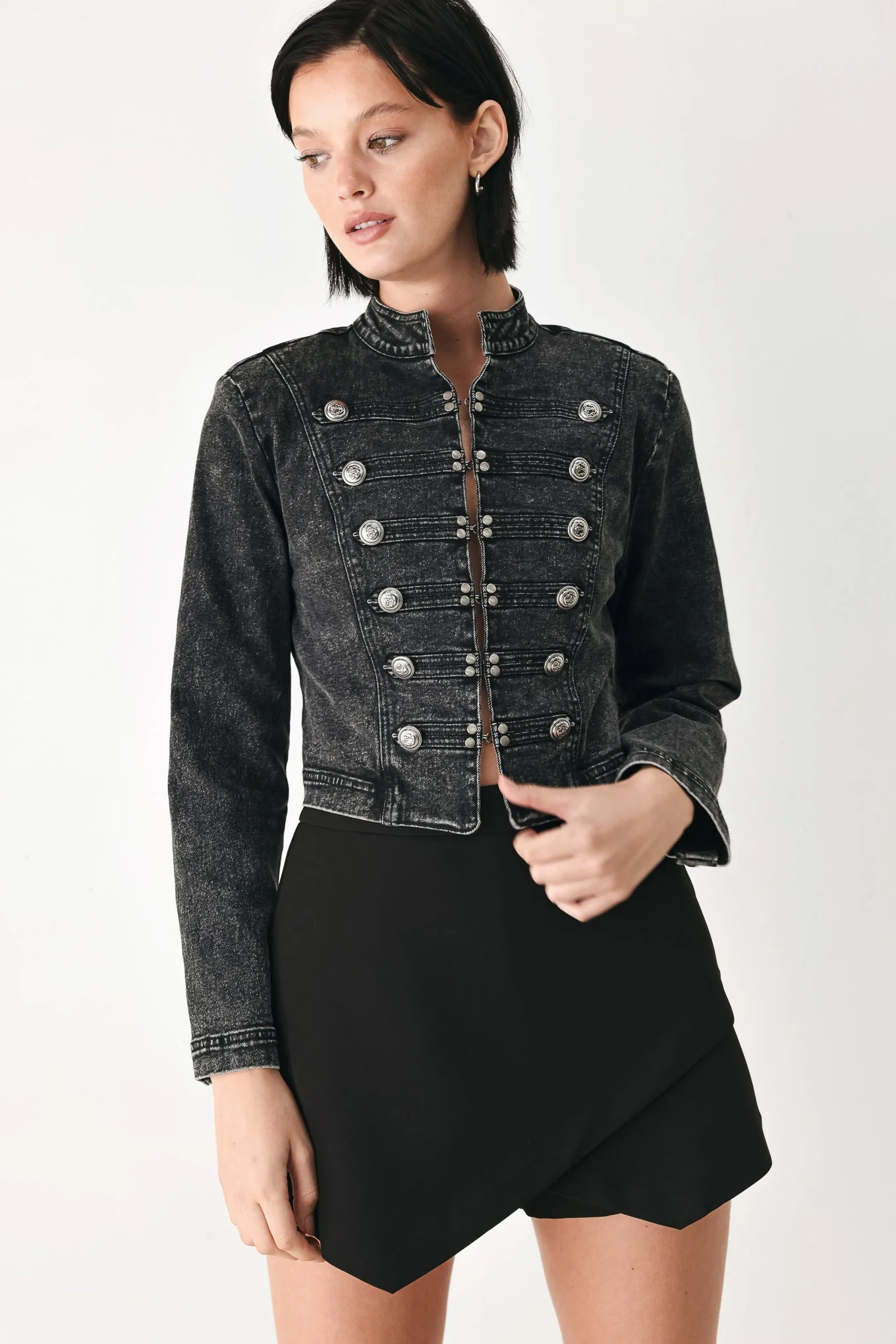 User-Friendly City Limits Black Denim Military Jacket Superior