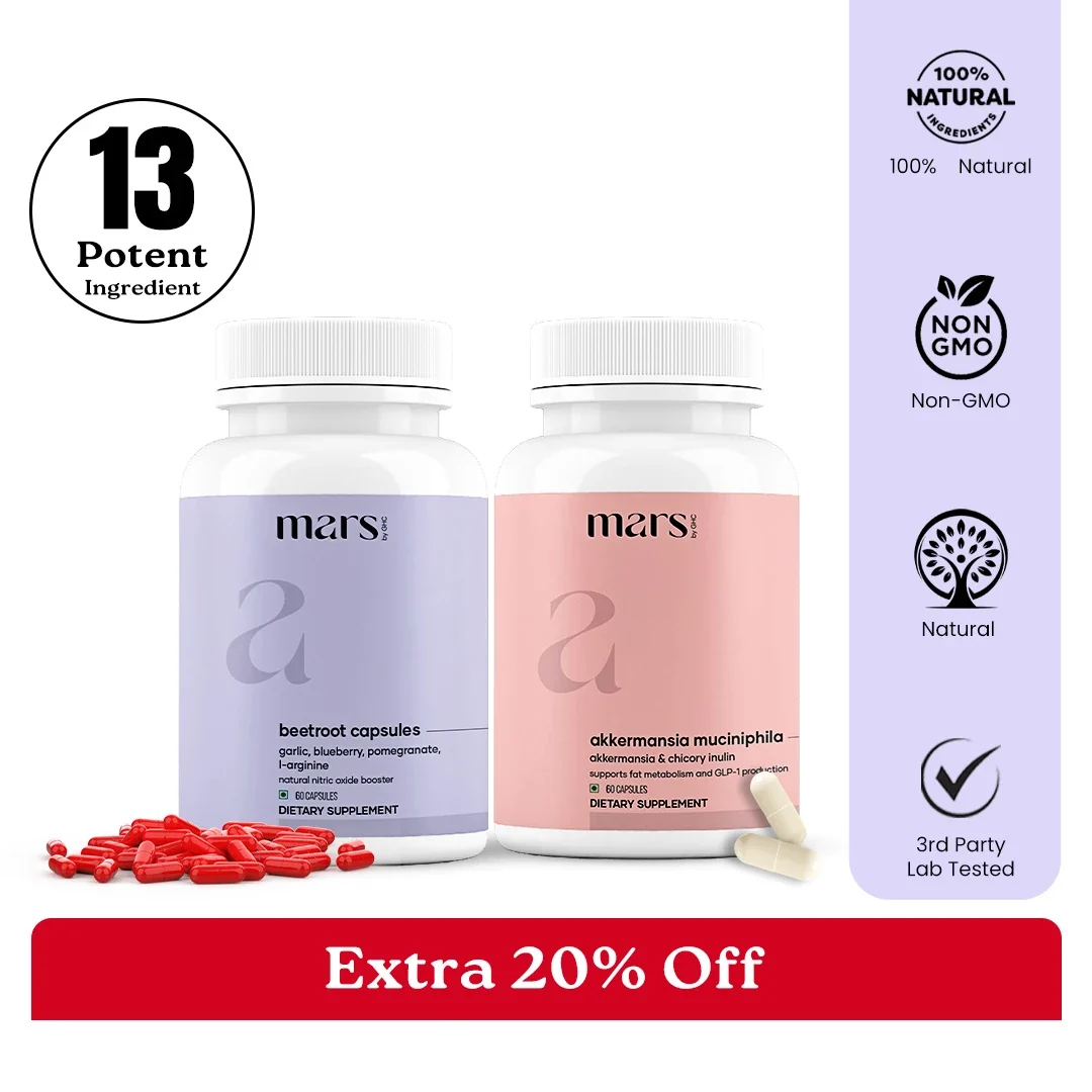 Certified FusionFlow GLP-1 Combo Mars Beetroot Nitric Oxide Booster Mars Akkermansia Muciniphila Capsules High-Grade