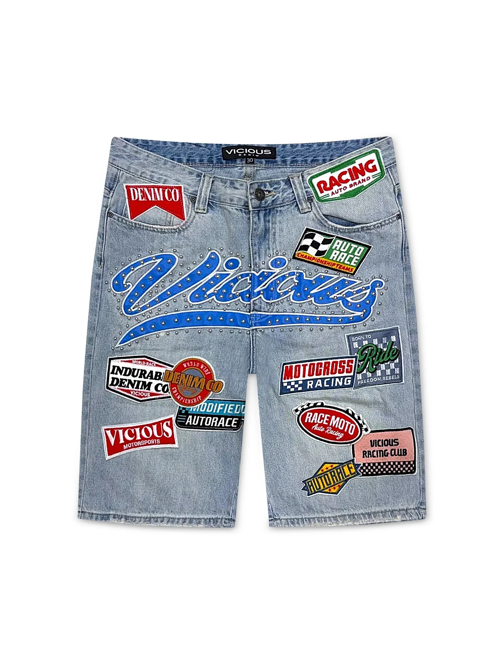 Classic Vicious Denim Patch Shorts - Light Blue Specialty