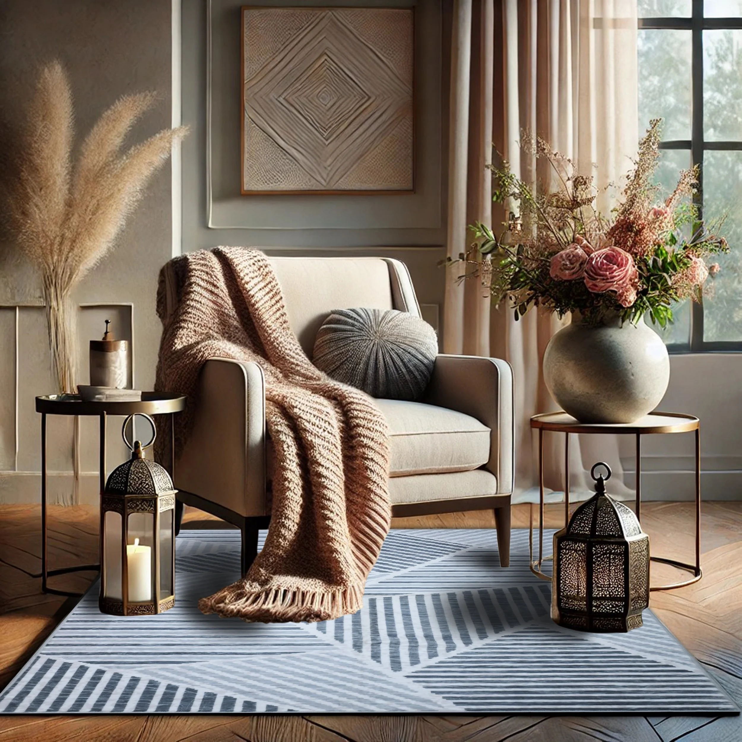 Detailed Bibb Home Washable Flannel Printed Area Rug With Latex Back 5x7 Ft Specialty