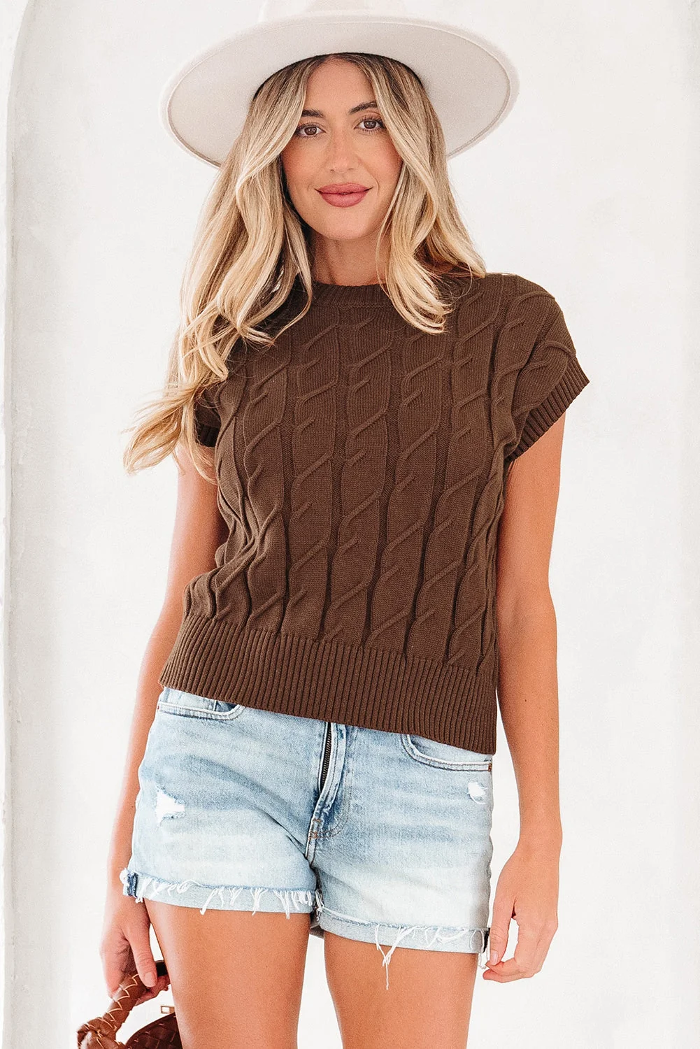World-Class Threaded Pear Lyrajira Texture Short Sleeve Sweater Comfortable