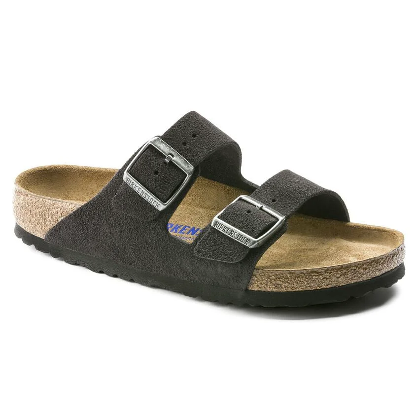 Traditional Birkenstock Arizona Soft Footbed Suede Leather Velvet Grey Sandals Comfortable