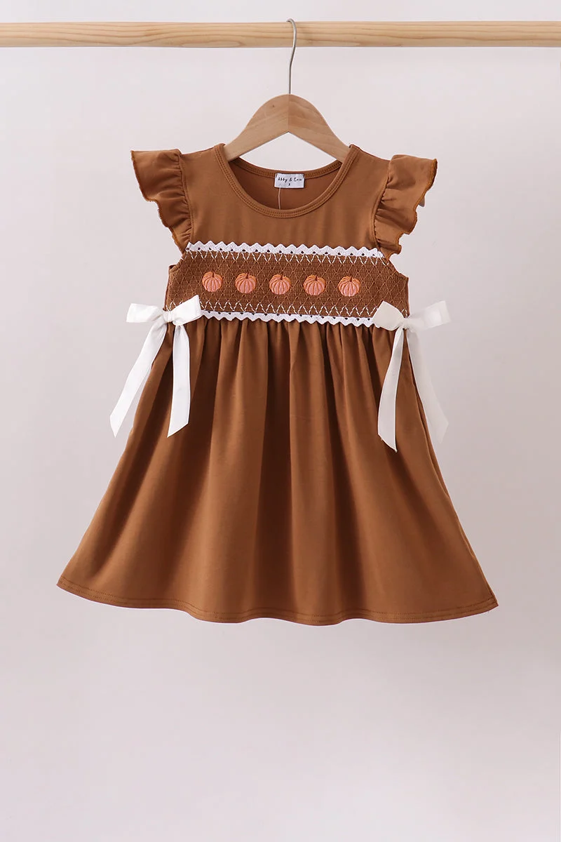 Trusted Brown Pumpkin Smocked Lace Dress Reliable