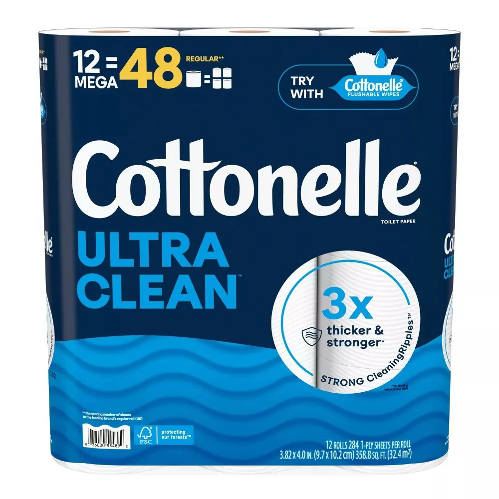 Verified Cottonelle Ultra Clean Strong Toilet Paper Mega Rolls for Gentle Effective Bathroom Care 12Ea Casual