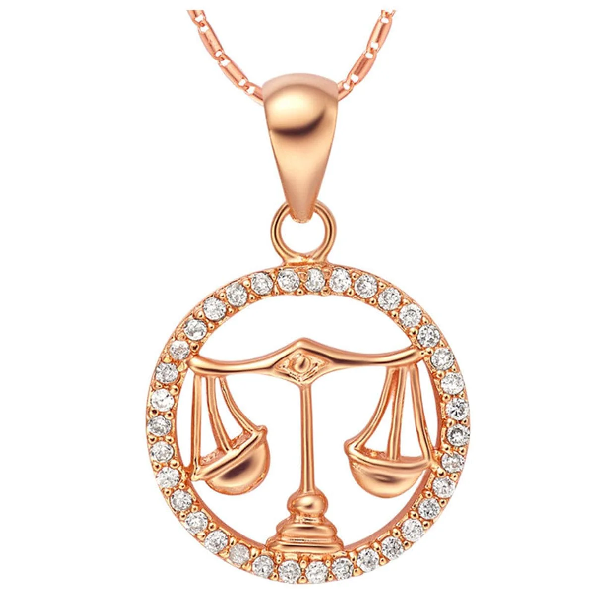 Advanced Cubic Zirconia Rose Goldtone Libra Pendant Necklace Original