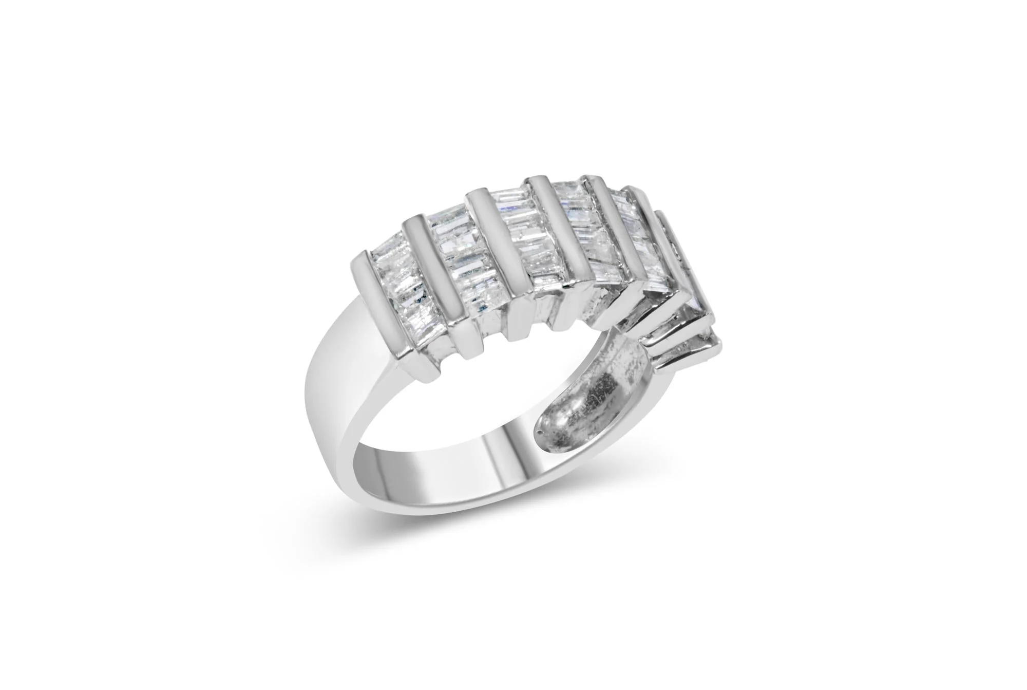 World-Class .925 Sterling Silver 1.0 Cttw Baguette Cut Diamond Vertical Channel Fluted Multi-Row Unisex Fashion Wedding Ring H-I Color I1-I2 Clarity Comfortable