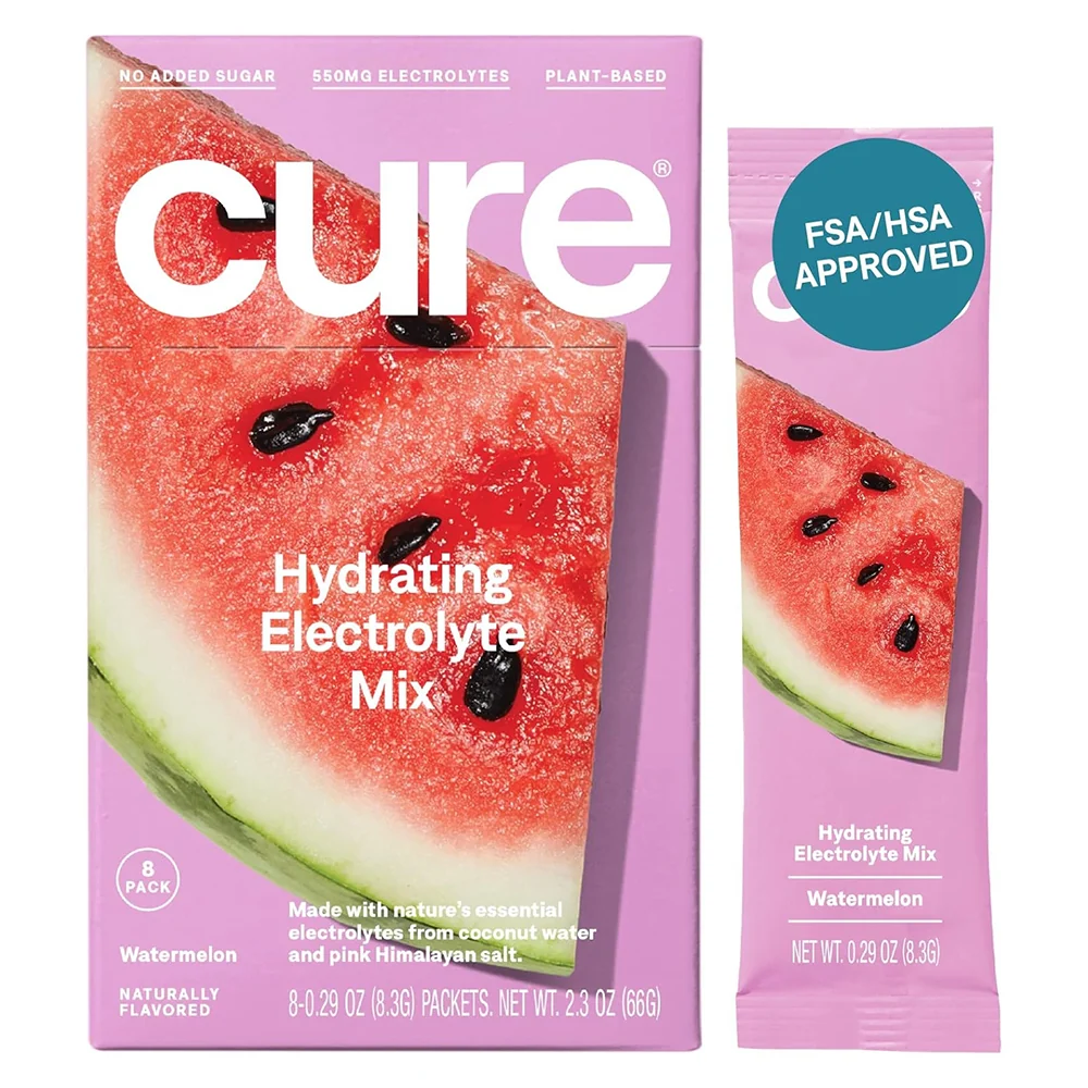 Sophisticated Cure Hydration Plant Based Electrolyte Vegan Drink Mix Powder Watermelon Naturally Flavored 8Ea Specialty