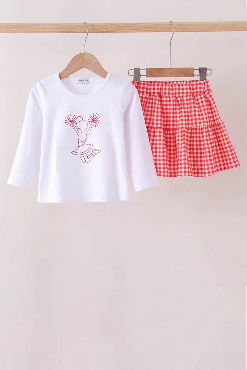 Versatile White Cheerleader Embroidery Gingham Skorts Set Effective