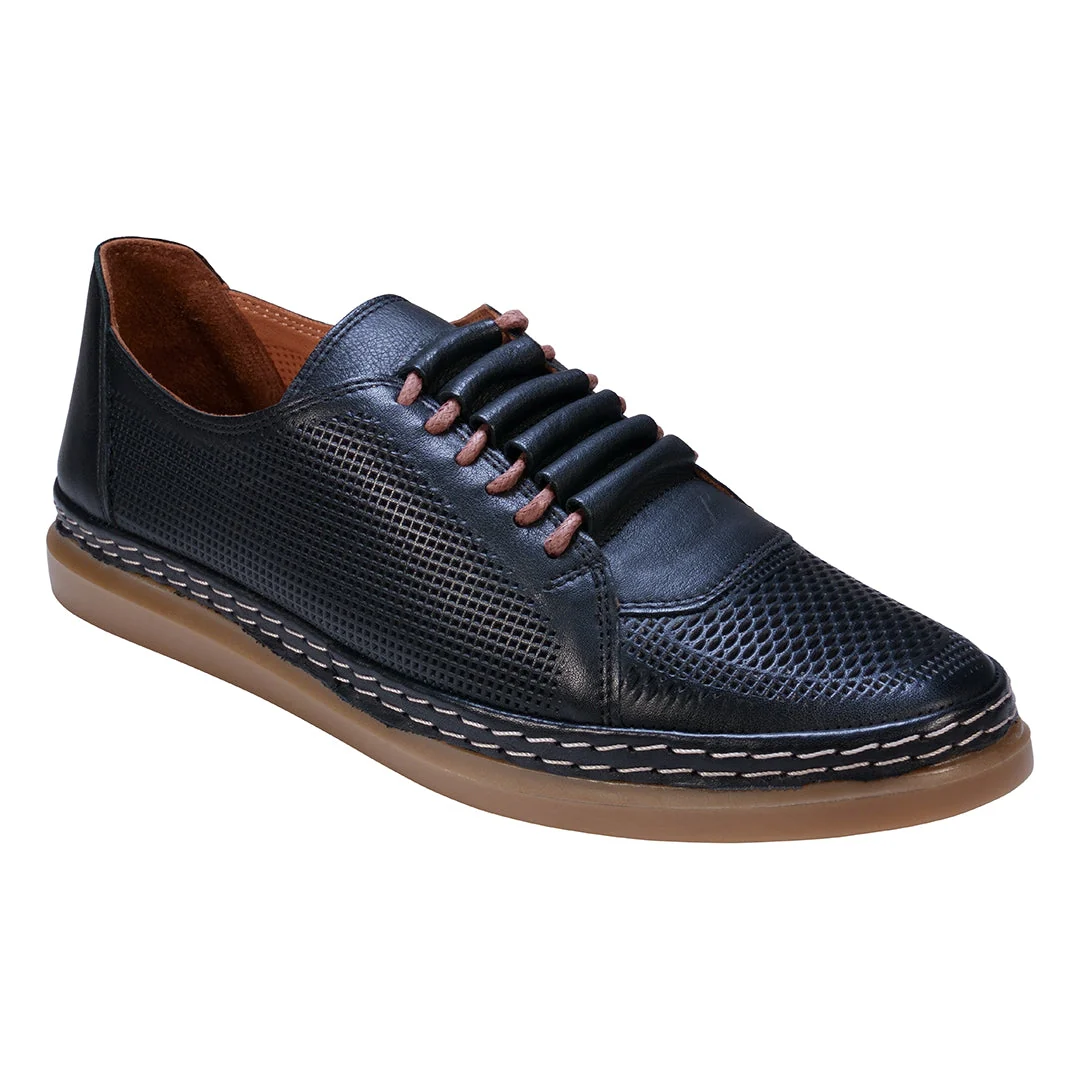 Contemporary Oscar Black Hidden Lace Perforated Leather Sneakers Relaxed