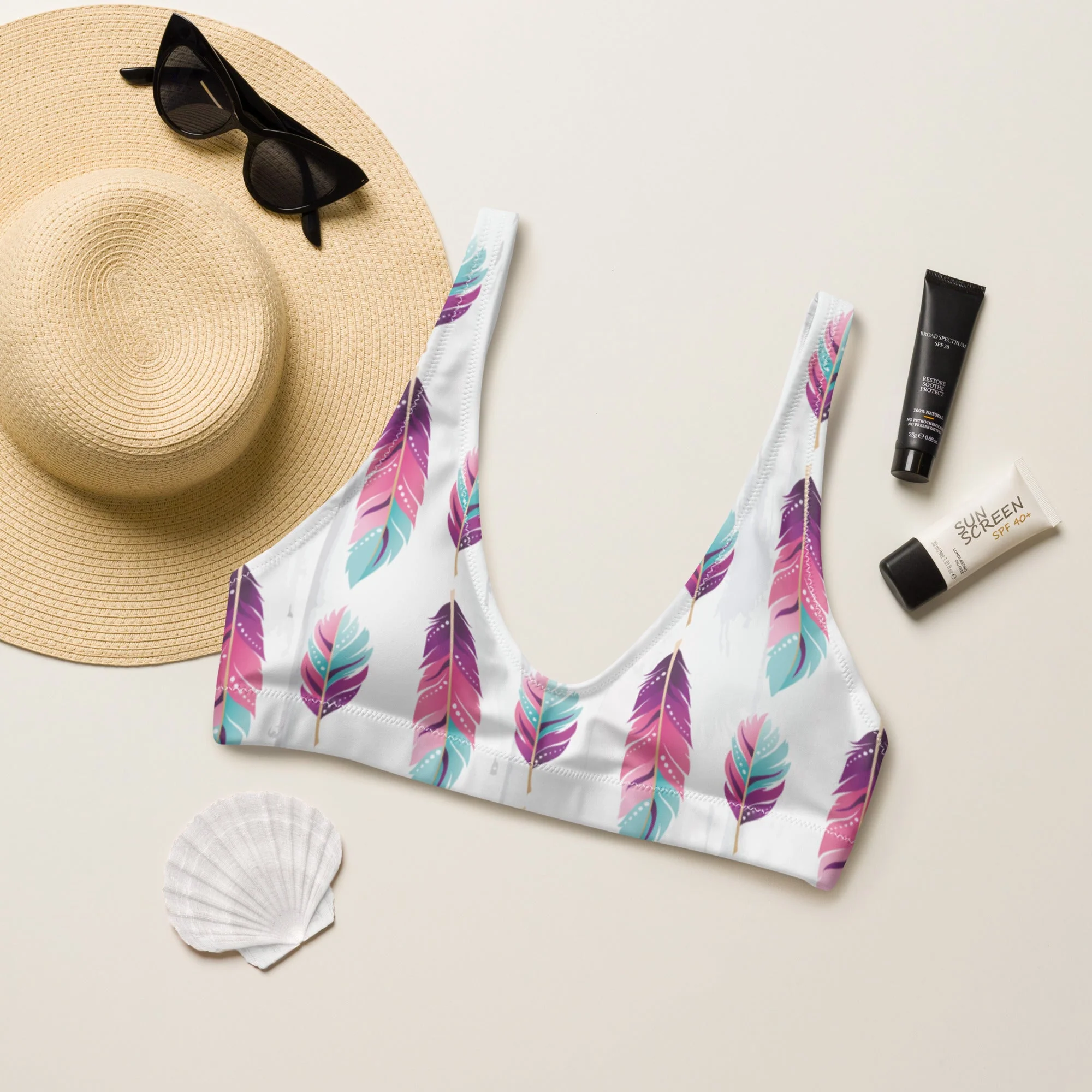 User-Friendly Baha Ranch Yeehaw Boho Feather Bikini Top Flexible