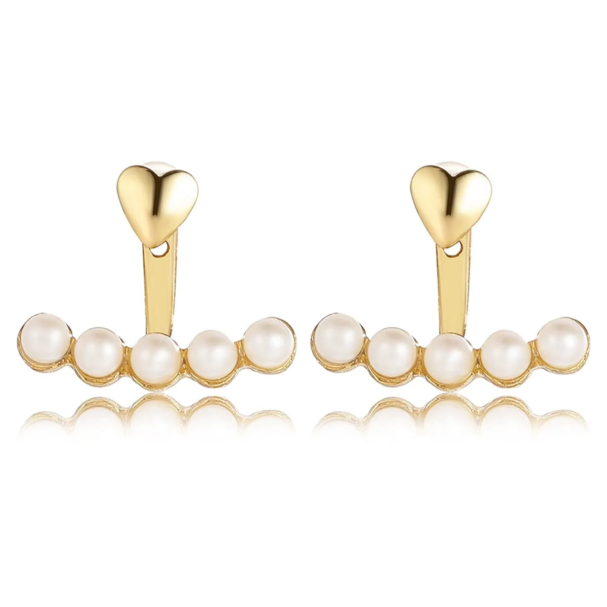 Convenient Pearl Goldtone Heart Ear Jackets Luxury