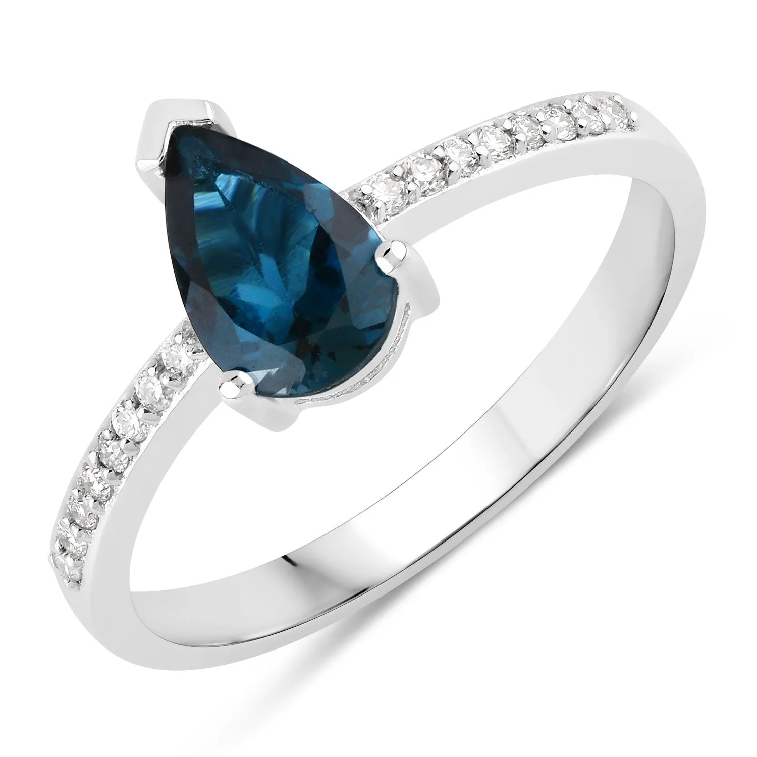 Advanced 1 Ct Pear London Blue Topaz Lab Diamond V-Prong Silver Pave Bridge Ring Durable
