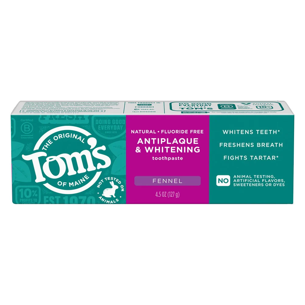 Versatile Toms of Maine Antiplaque and Whitening Toothpaste Fluoride Fennel 4.5 Oz Solid