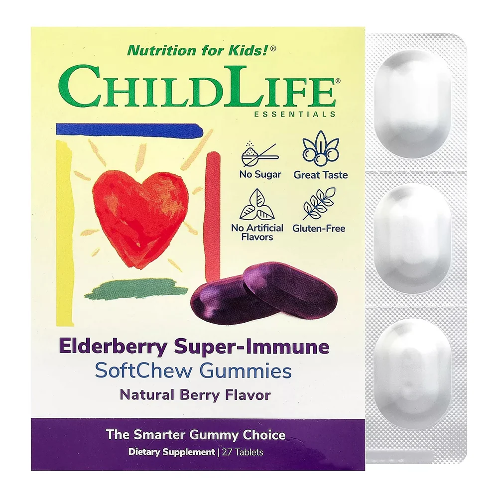 World-Class ChildLife Essentials Kids Elderberry Super Immune SoftChew Gummies Natural Berry Tablets 27Ea Eco-Friendly