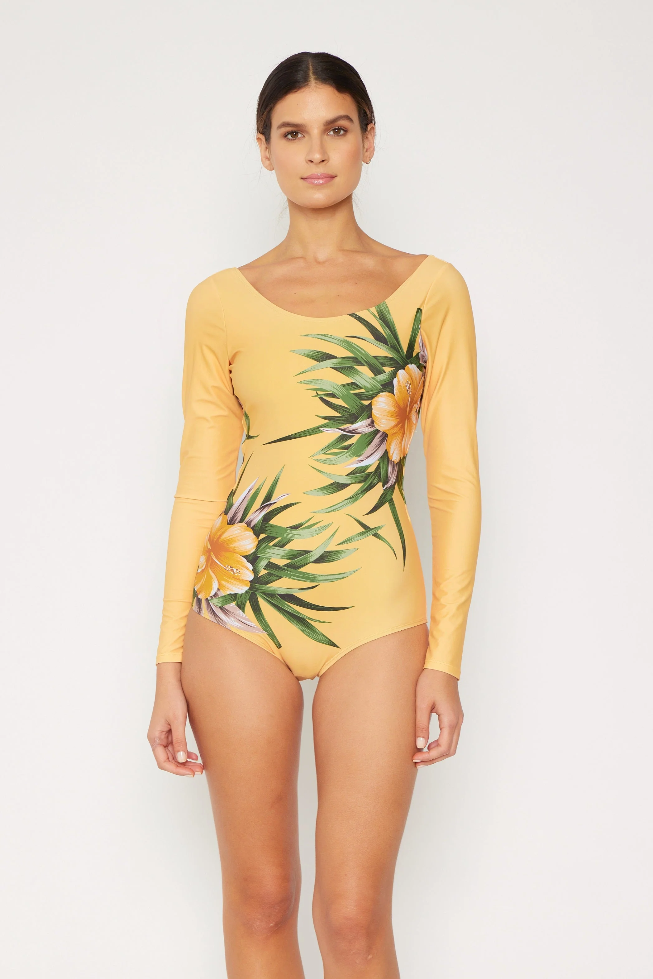 Breathable Marina West Long Sleeve Rashguard One Piece Swimsuit F1822 - Aloha Beige Premium Material