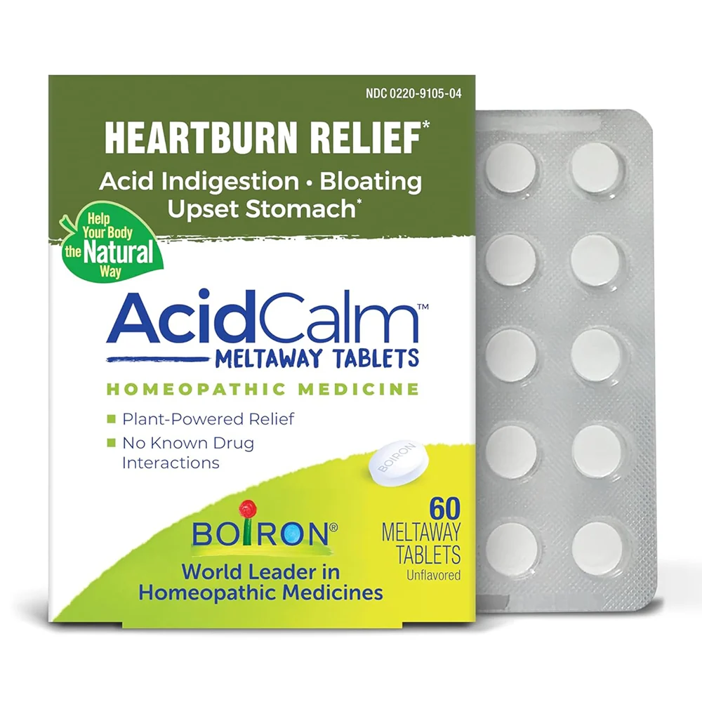 Clean Boiron AcidCalm Tablets for Occasional Heartburn Acid Indigestion and Upset Stomach Relief 60Ea Original