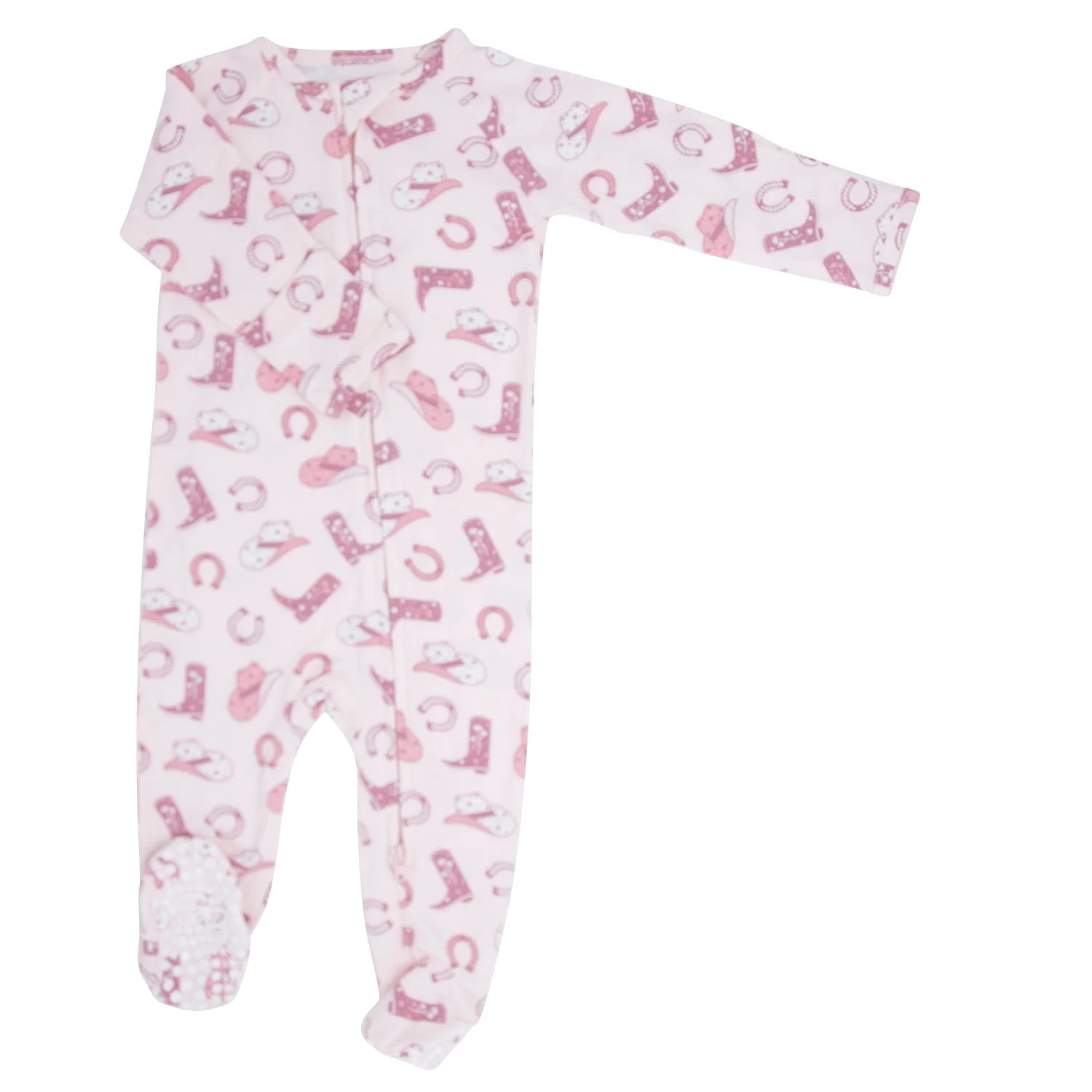 Smooth Pink Western Boots Zipper Footie User-Friendly