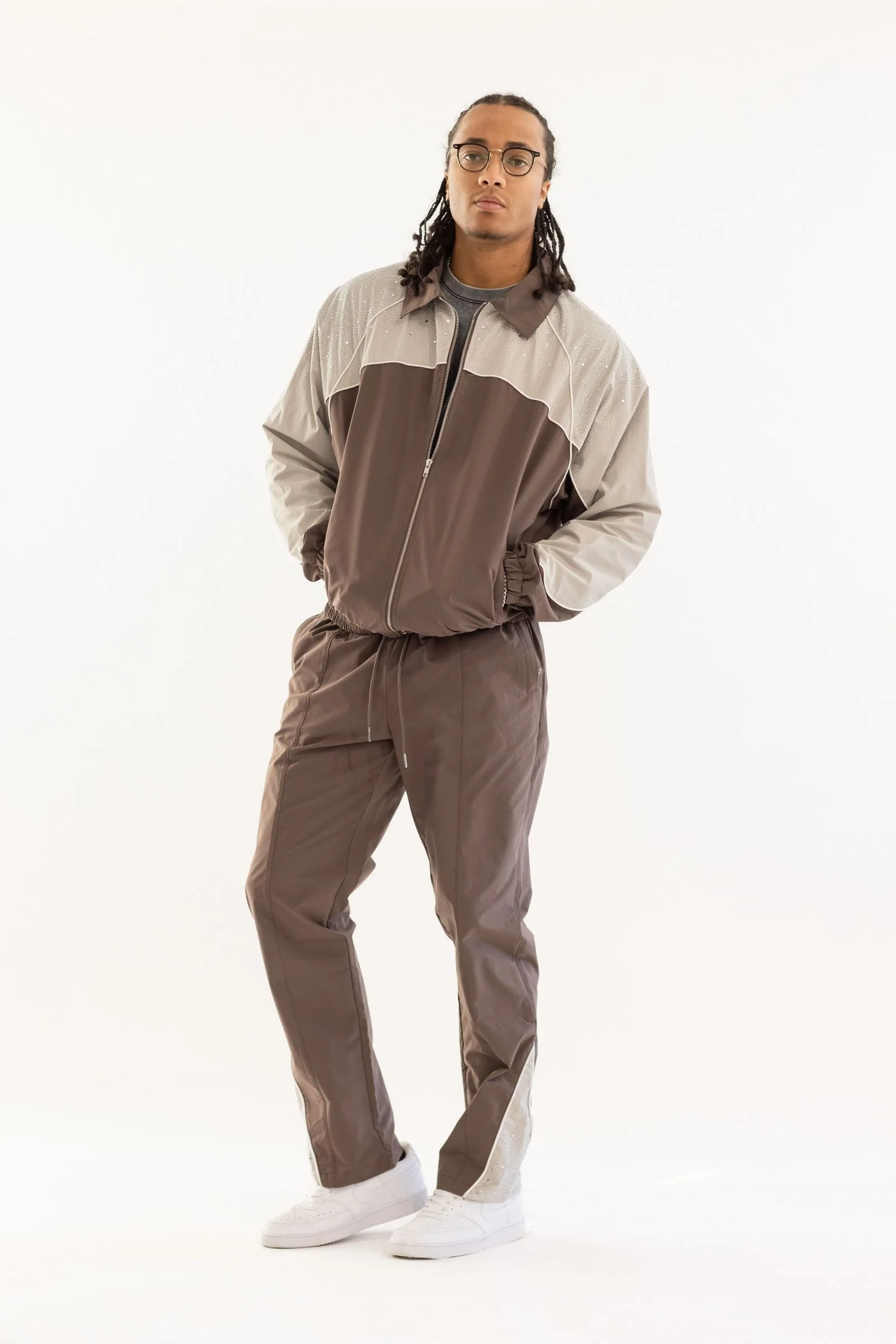 Traditional Kindred Rhinestone Track Suit - Brown Khaki Refined