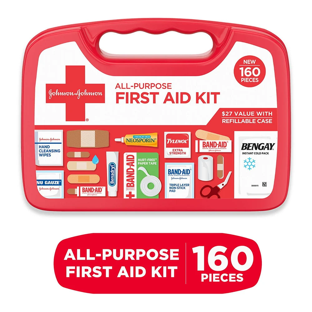 Certified Johnson and Johnson All Purpose Portable Compact First Aid Kit 160 Ea Traditional