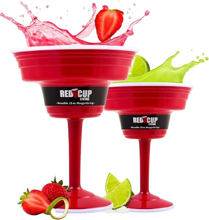 Clean Reusable Red Plastic Margarita Glasses with Stem 15 Oz Unique Heavy-Duty Drinking Glasses for Parties Durable Champagne Flutes Sturdy Stem Glass Elegantes Copas De Vino Pack of 2 Exceptional