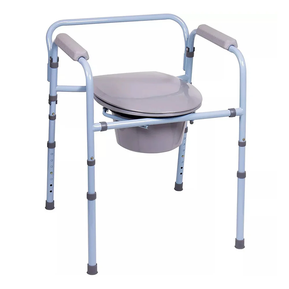 High-Grade Deluxe 3 In 1 Folding Commode Raised Toilet Seat and Safety Frame 1 Ea Clean